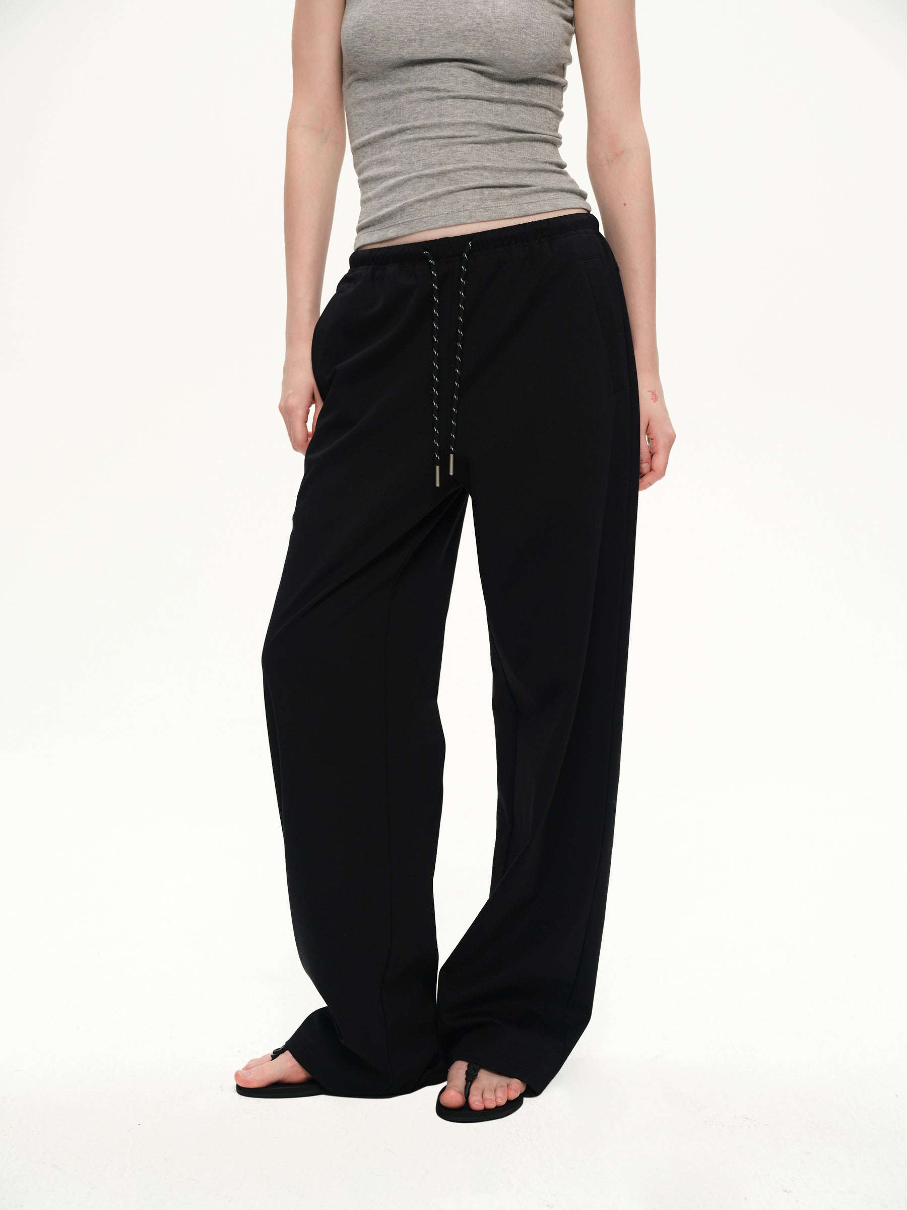 Elastic belt beltdrawstring casual jogger pants black