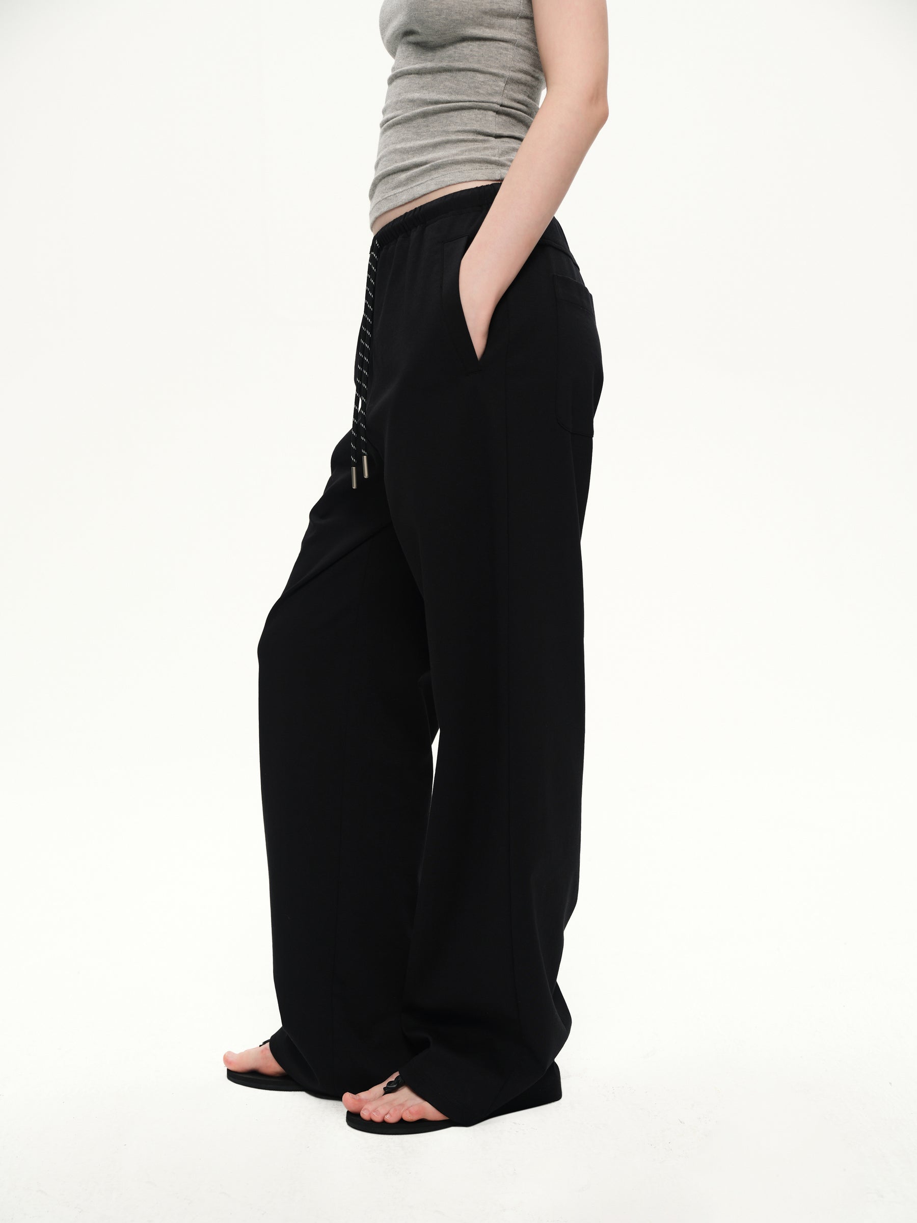 Elastic belt beltdrawstring casual jogger pants black