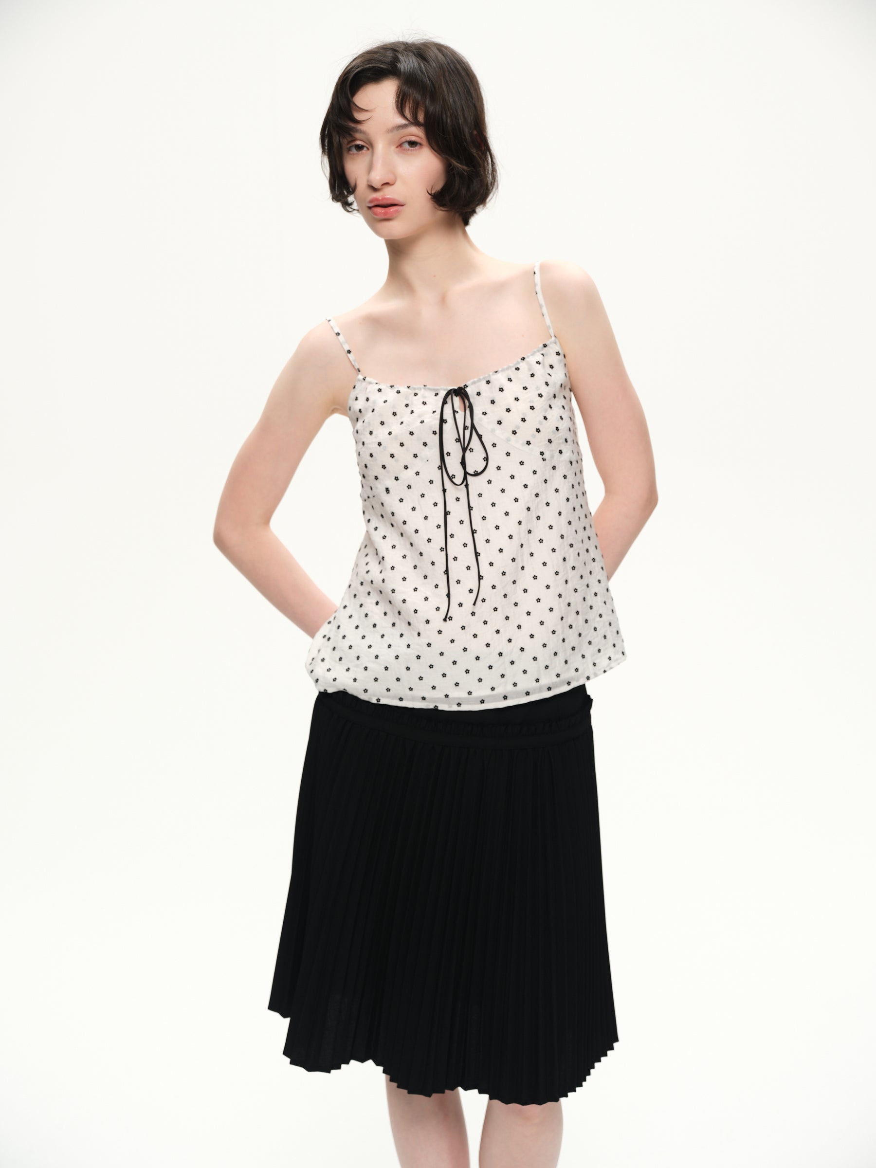 Suede flower pattern drawstring halter-neck dress white