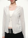 Texture hollow-carved design slim-fit cardigan light gray