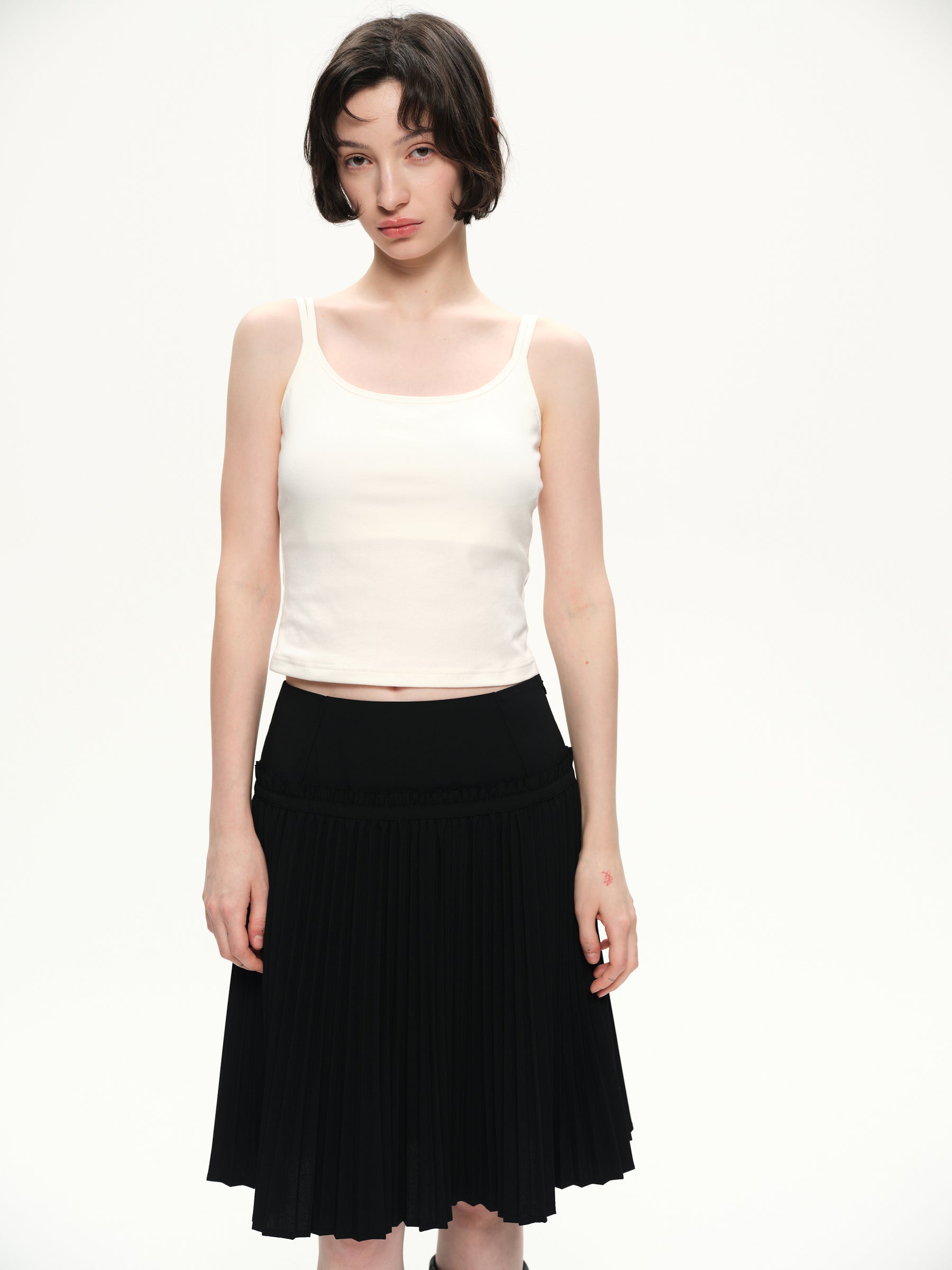 Double shoulder strap fitted halter-neck dress creamy white