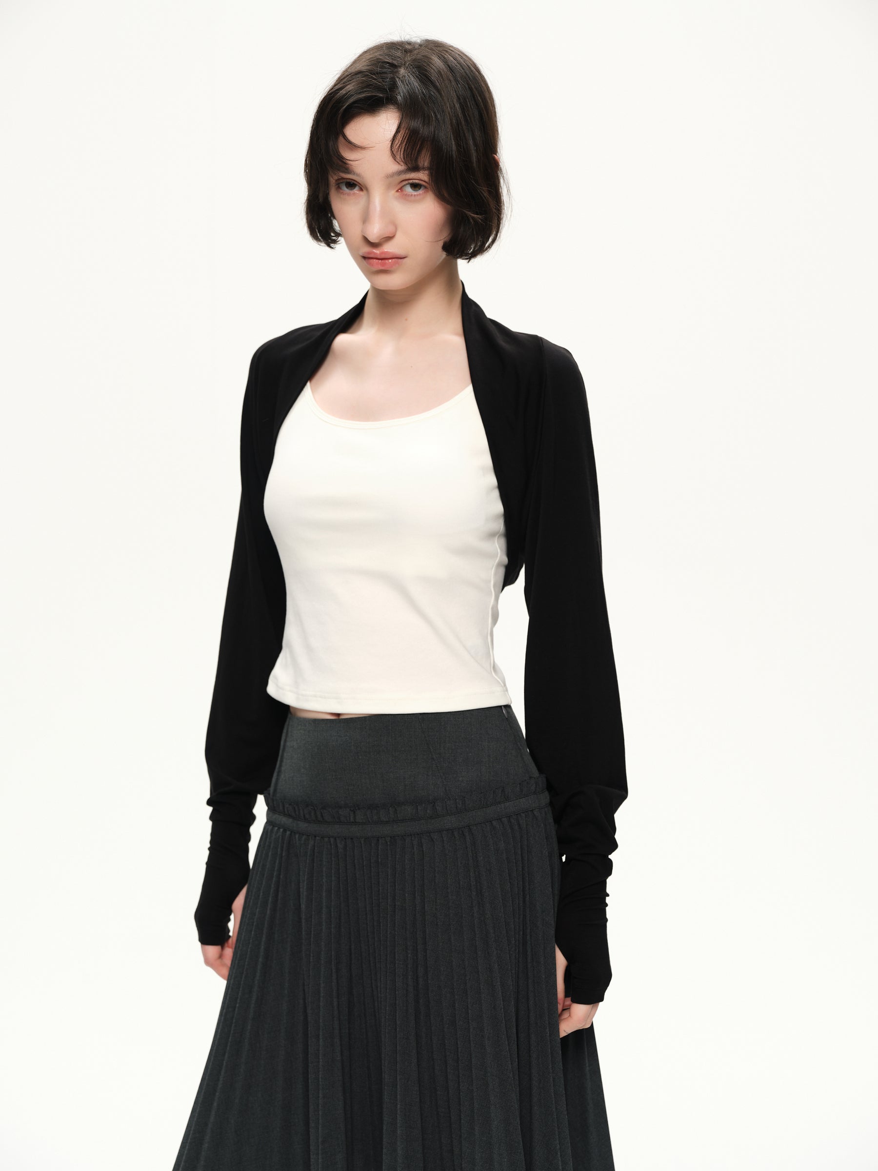 Lyocell weave cardigan sweater black