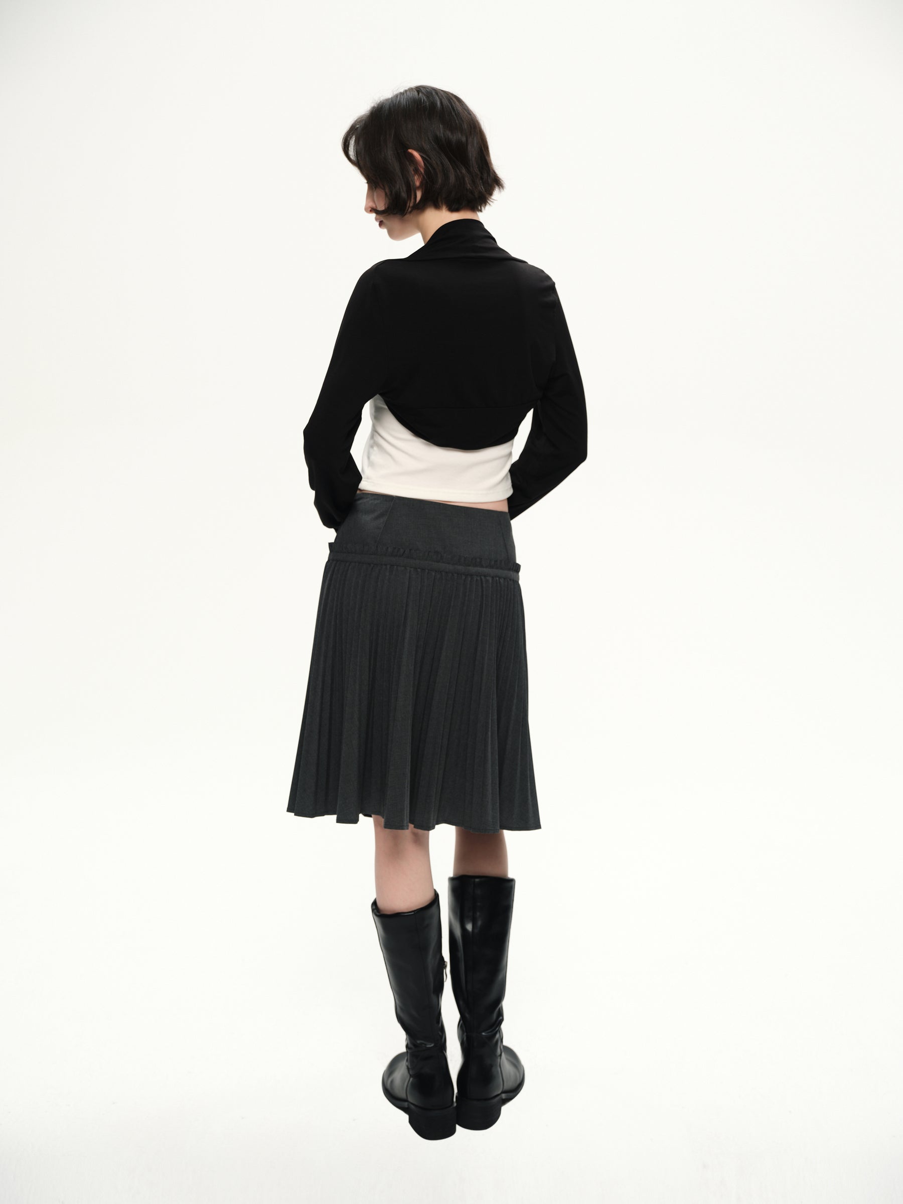 Lyocell weave cardigan sweater black