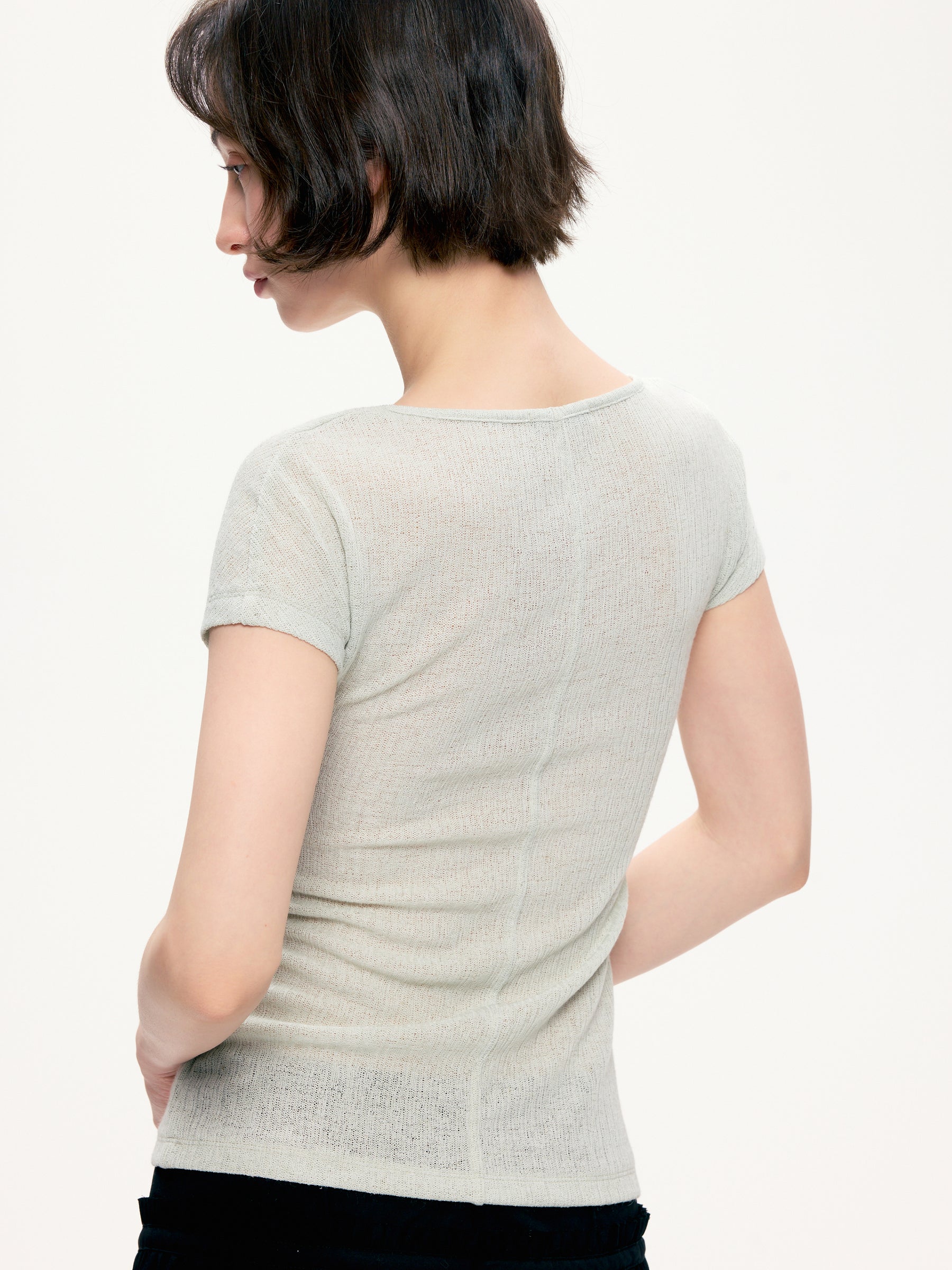 Flax blending trim fit square neck T-shirt jade-green