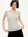 Flax blending trim fit square neck T-shirt jade-green