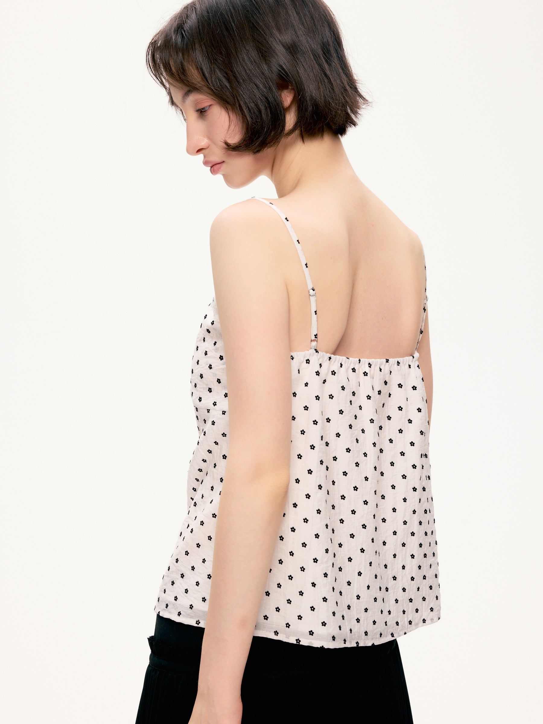 Suede flower pattern drawstring halter-neck dress white