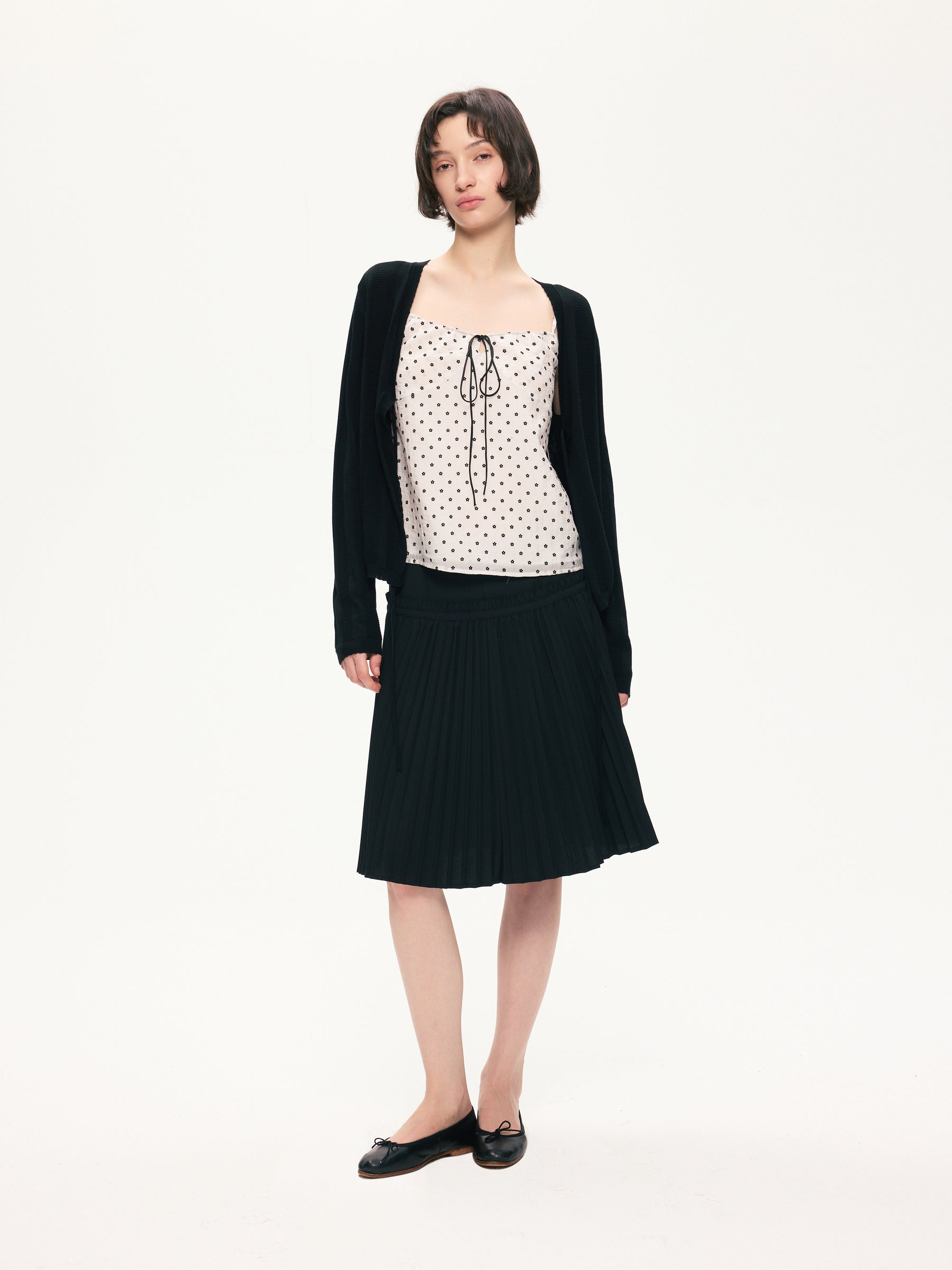 Texture hollow-carved design slim-fit cardigan black