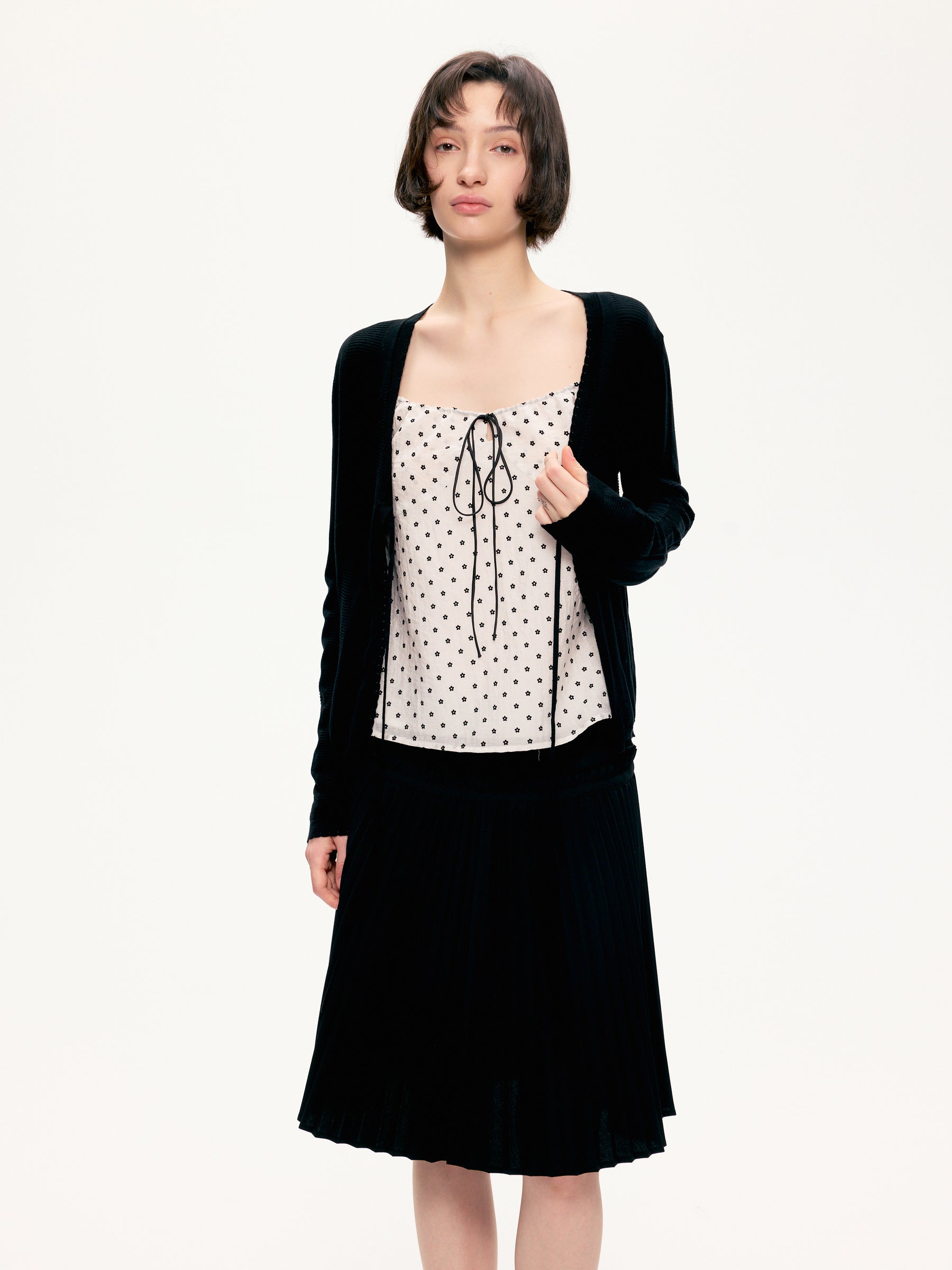 Texture hollow-carved design slim-fit cardigan black