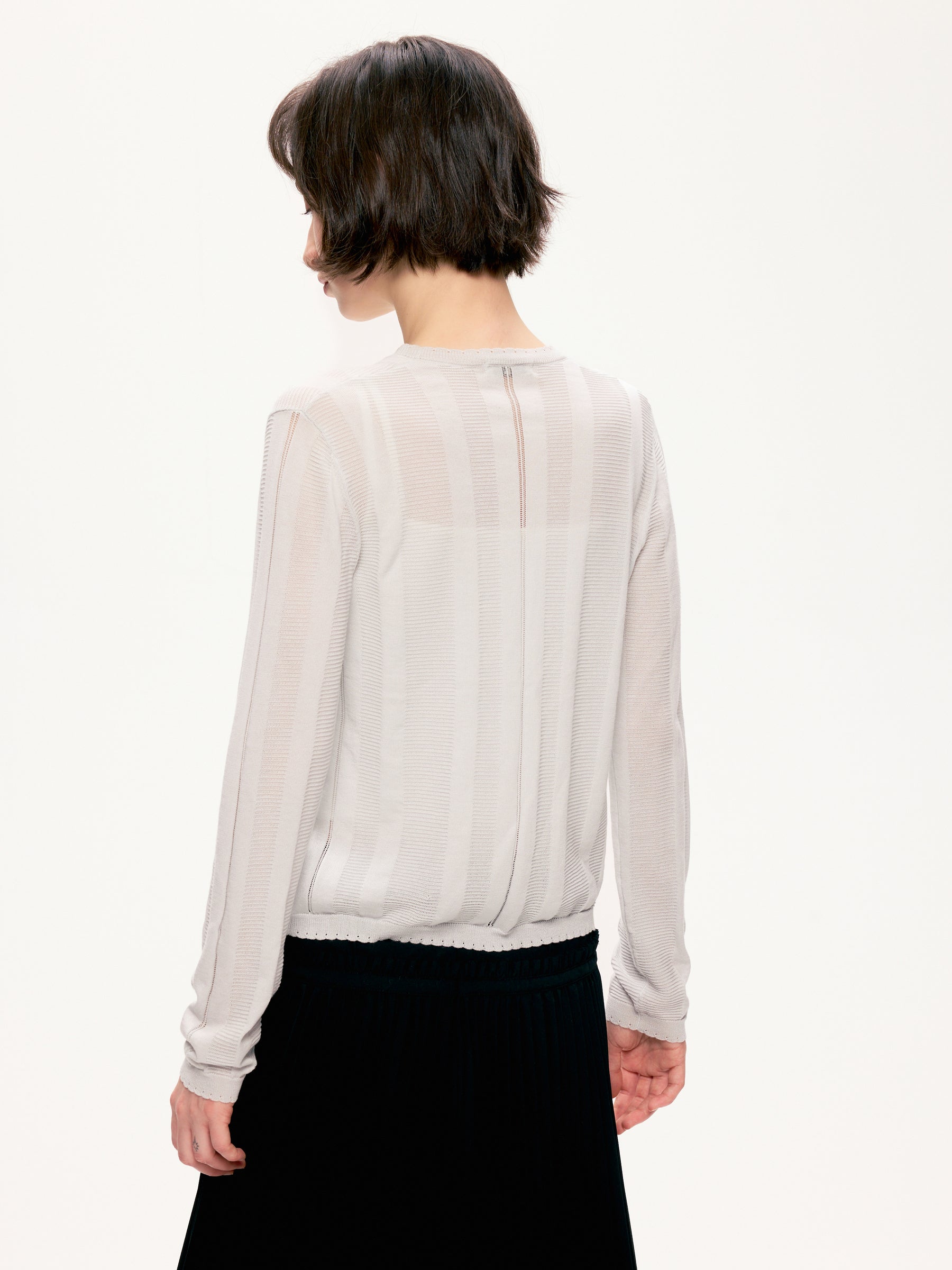 Texture hollow-carved design slim-fit cardigan light gray