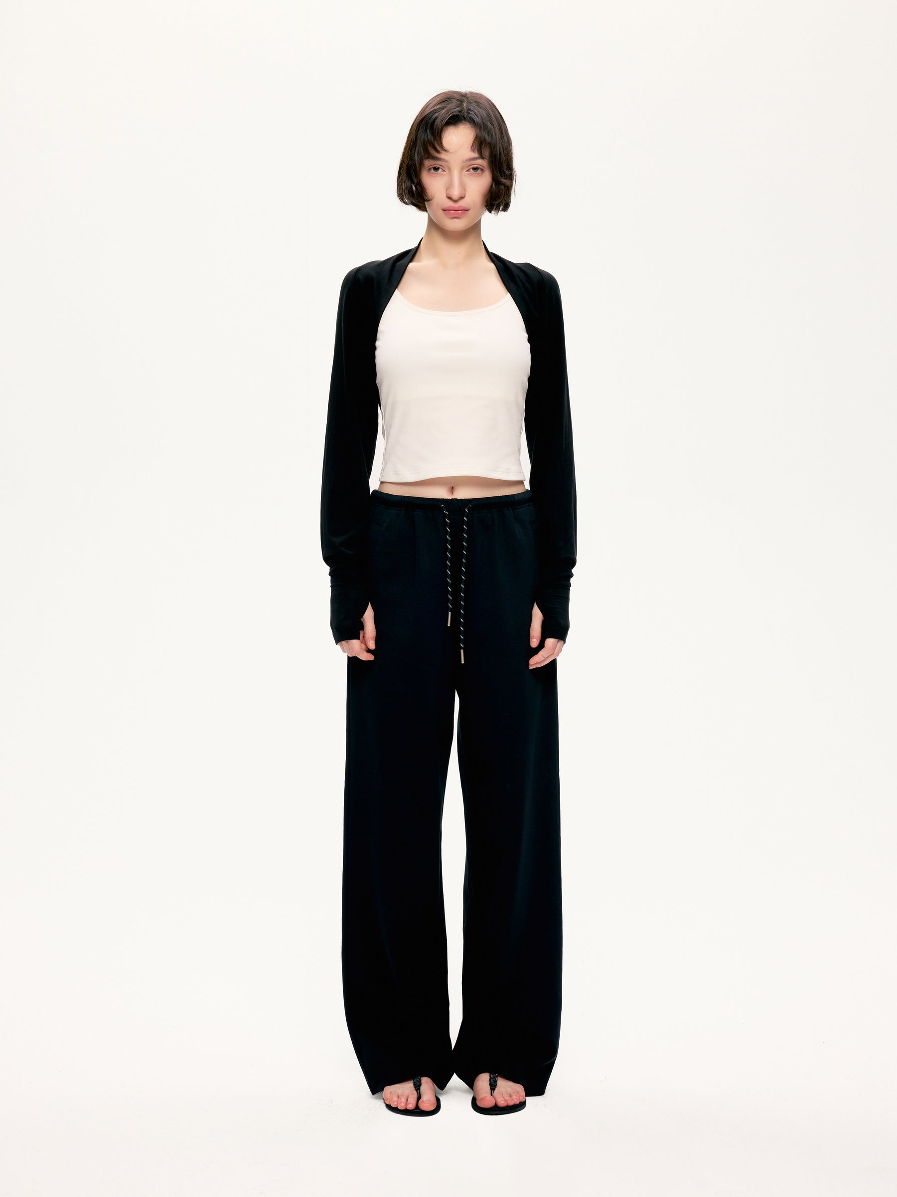 Elastic belt beltdrawstring casual jogger pants black