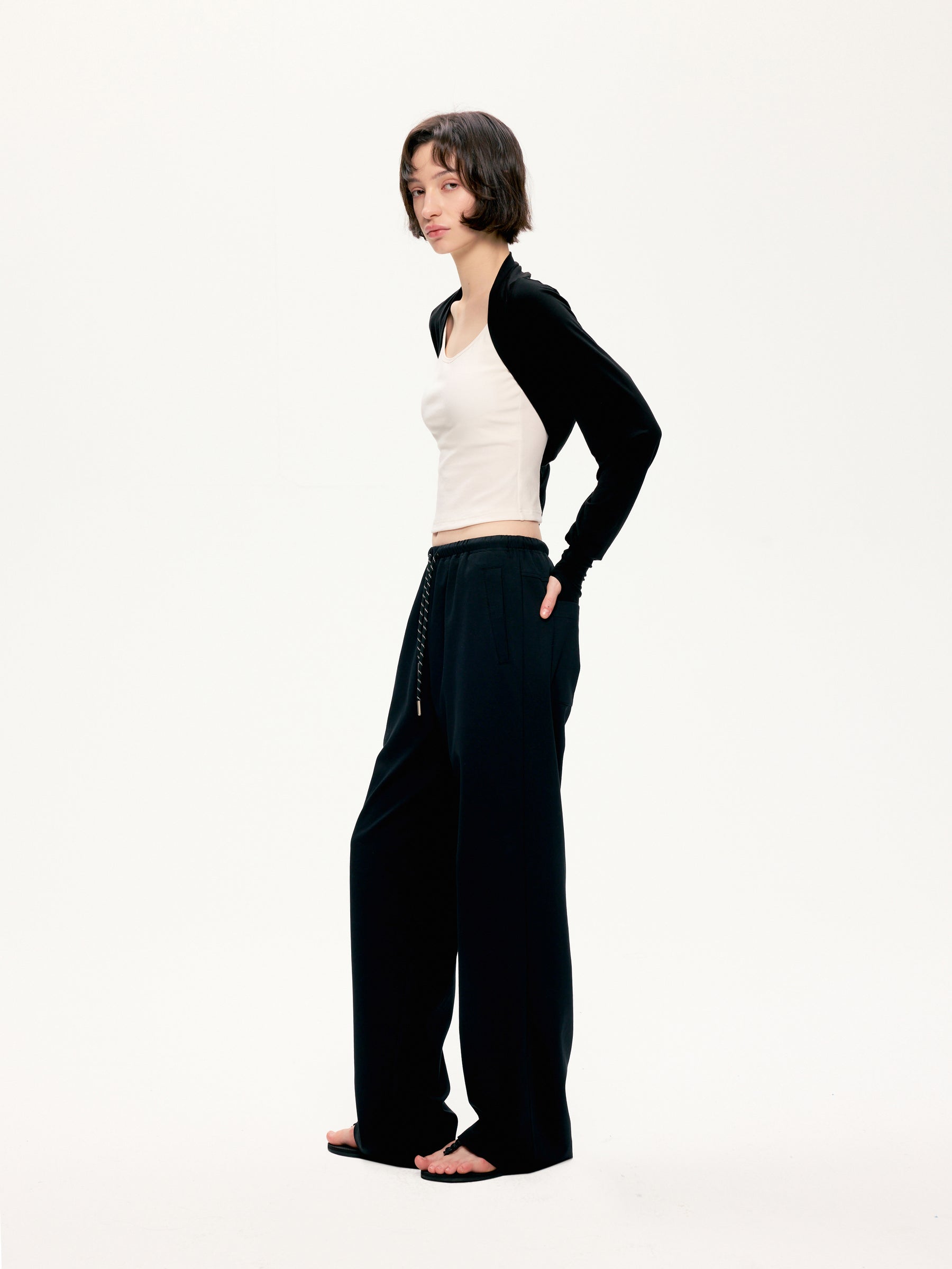 Lyocell weave cardigan sweater black