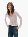 Wool Blend V-Neck Color-Block Fake Two-Piece Slim Fit Long-Sleeve Top dusty lavender