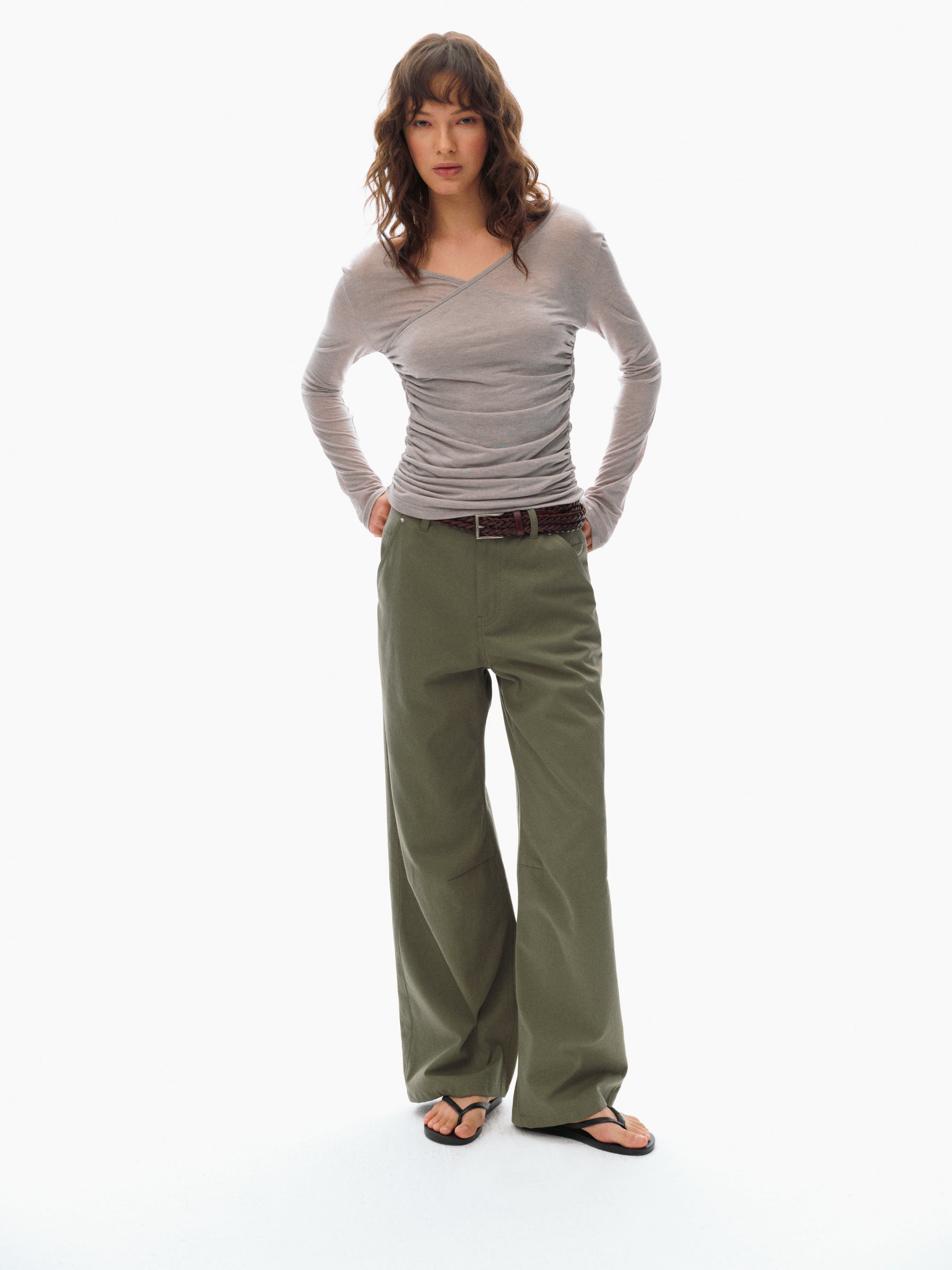 Mid-Low Waist Casual Trousers sage green