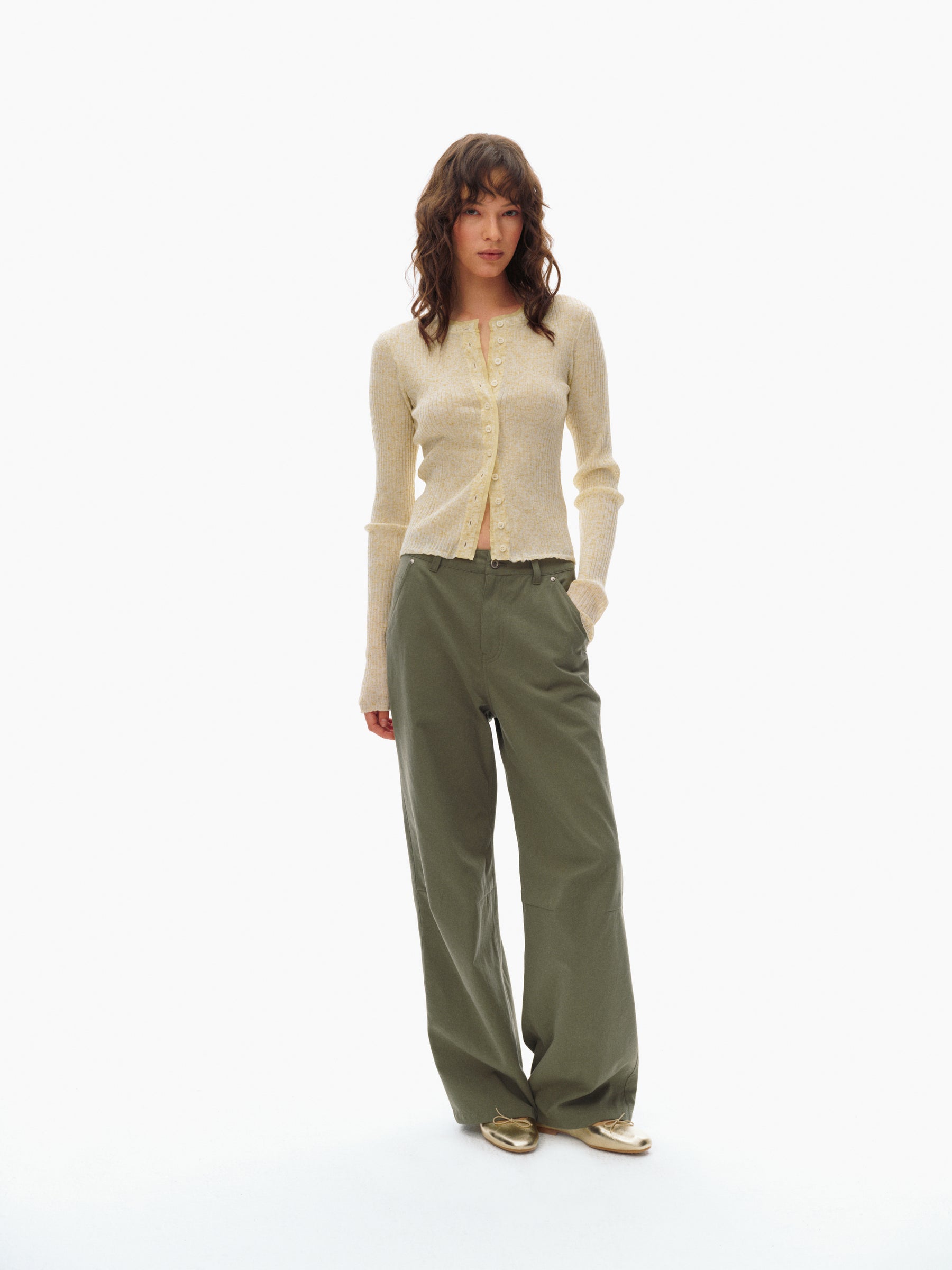 Mid-Low Waist Casual Trousers sage green