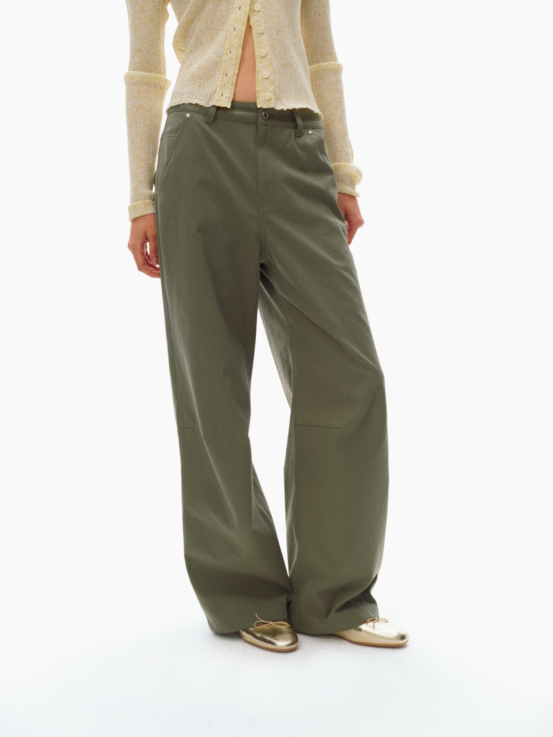 Mid-Low Waist Casual Trousers sage green