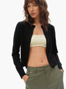 100% Wool Cropped Button-Front Knit Cardigan black