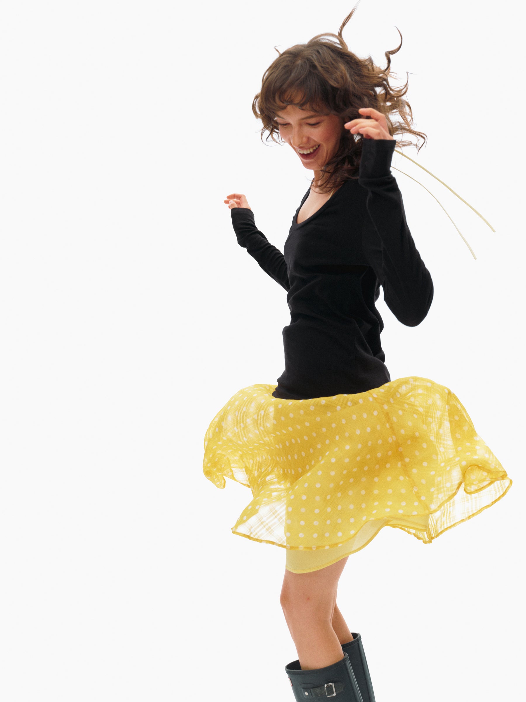 Polka Dot Print Flowy A-Line Midi Skirt yellow