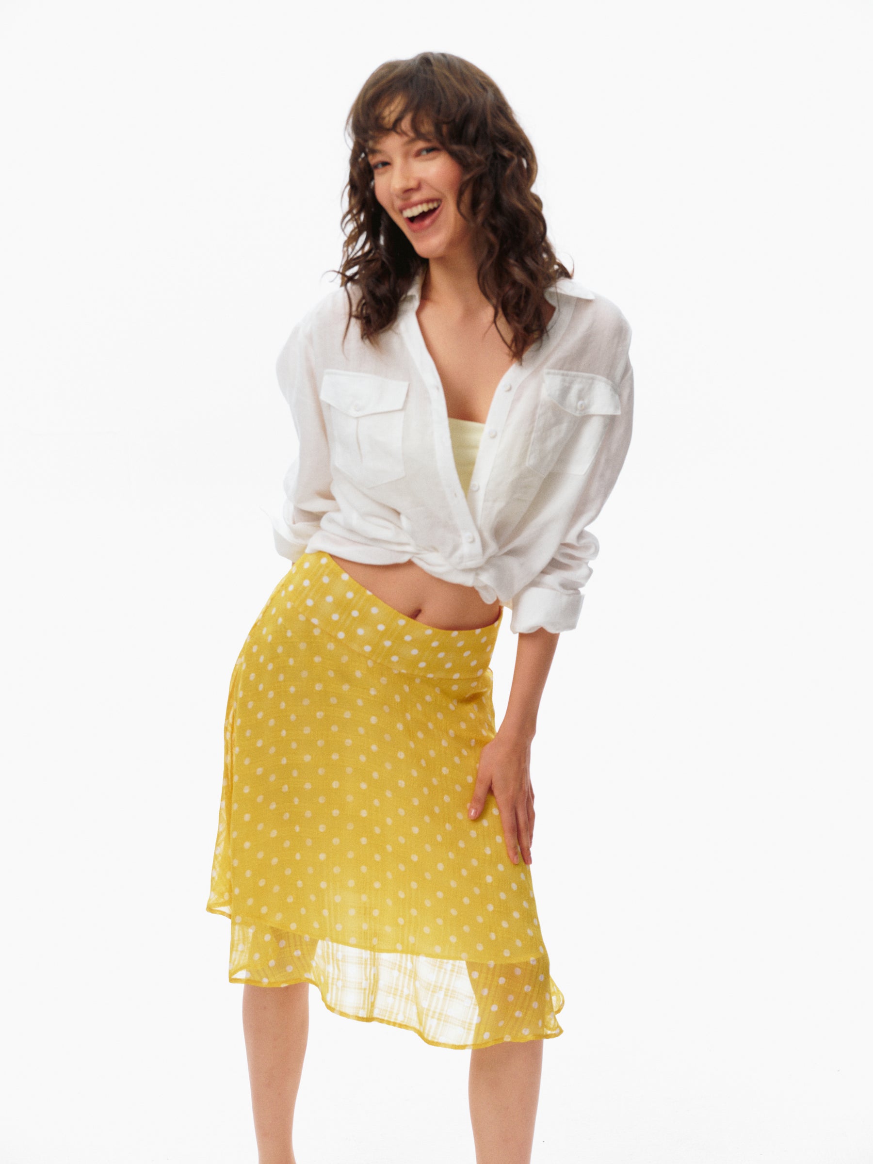 Ramie Half-Placket Oversized Drop Shoulder Long-Sleeve Shirt white