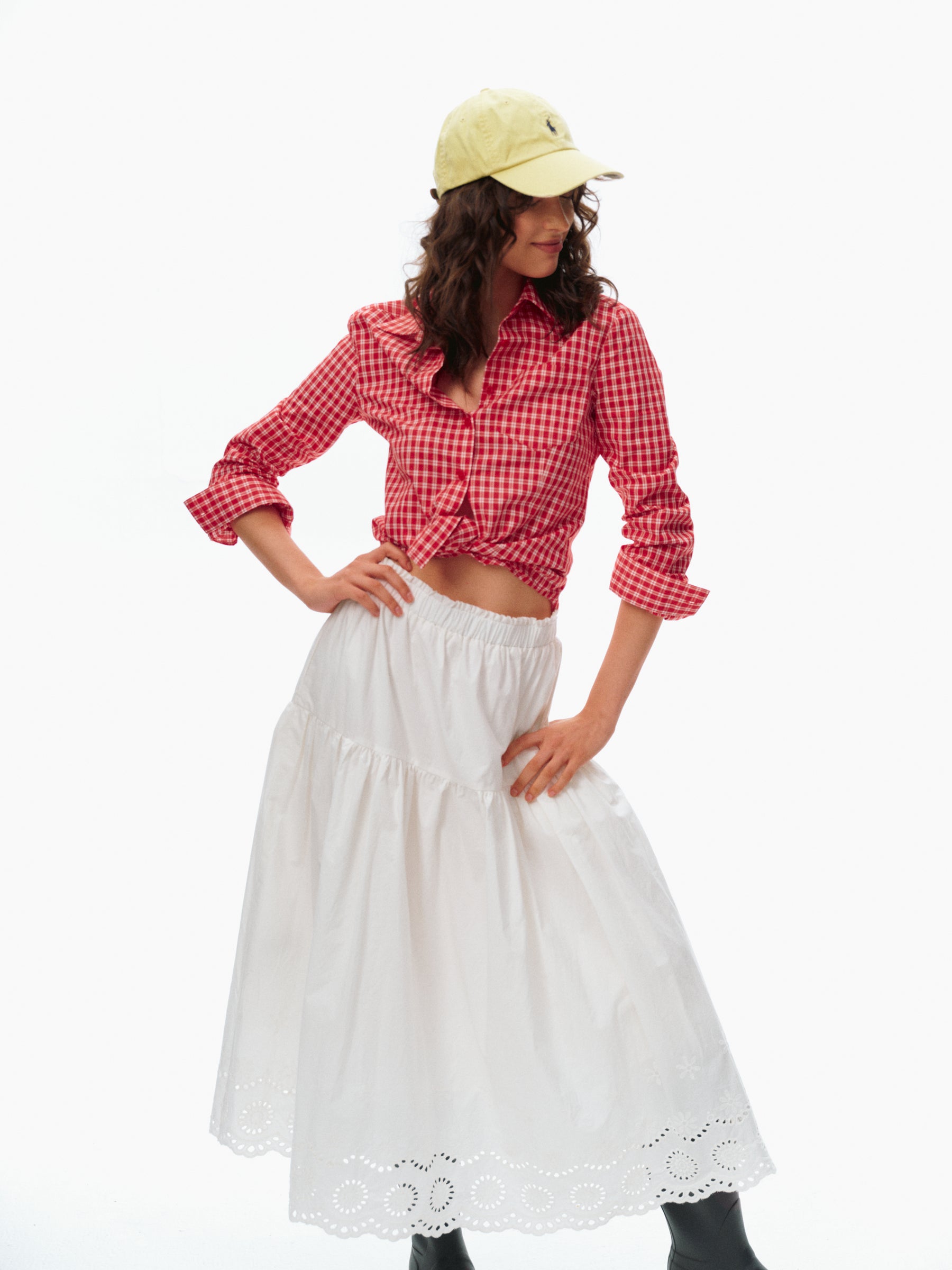 Vintage Red & White Check Regular Fit Slim Shirt gingham