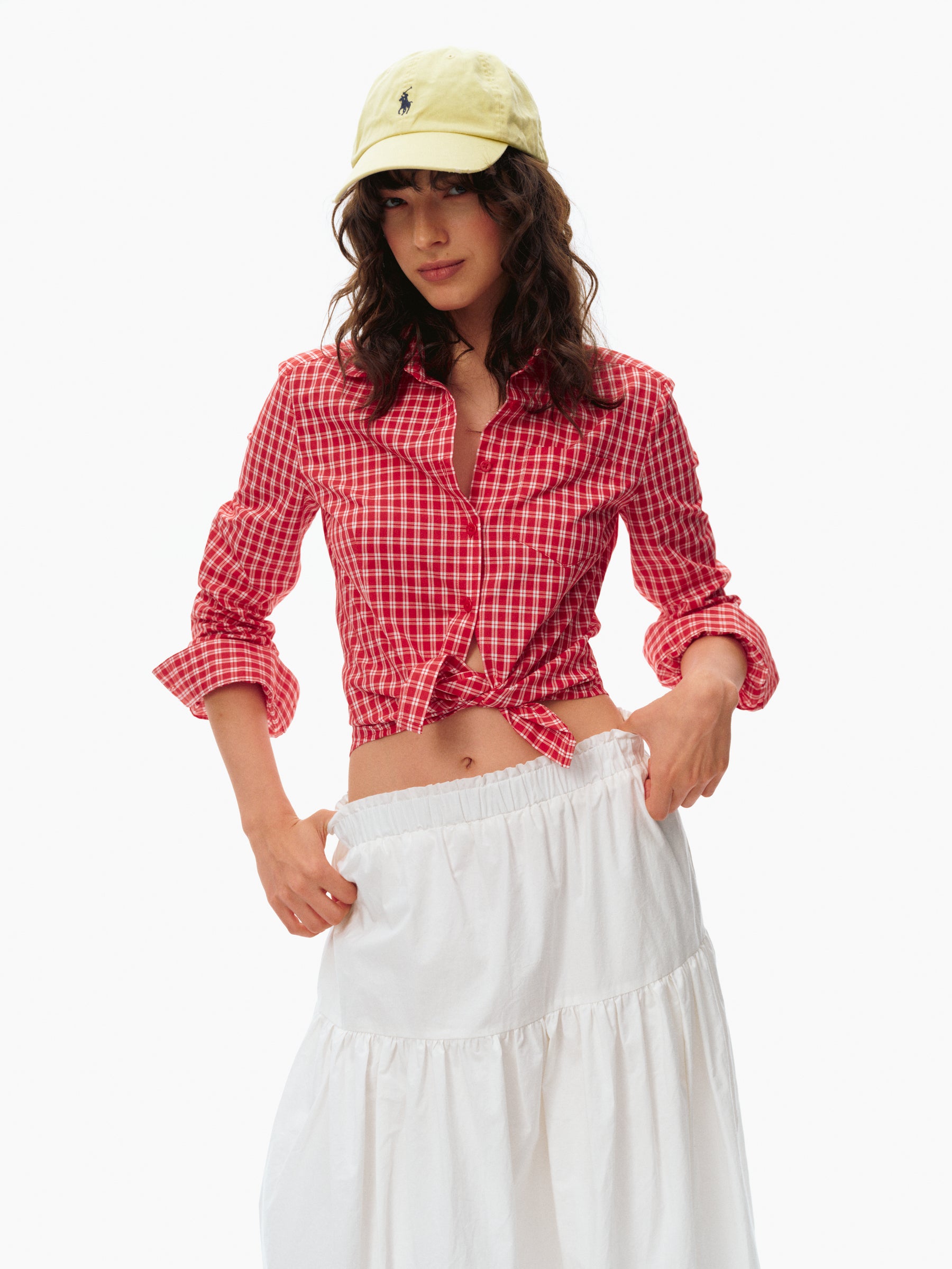 Vintage Red & White Check Regular Fit Slim Shirt gingham