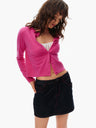100% Wool Cropped Button-Front Knit Cardigan hot pink