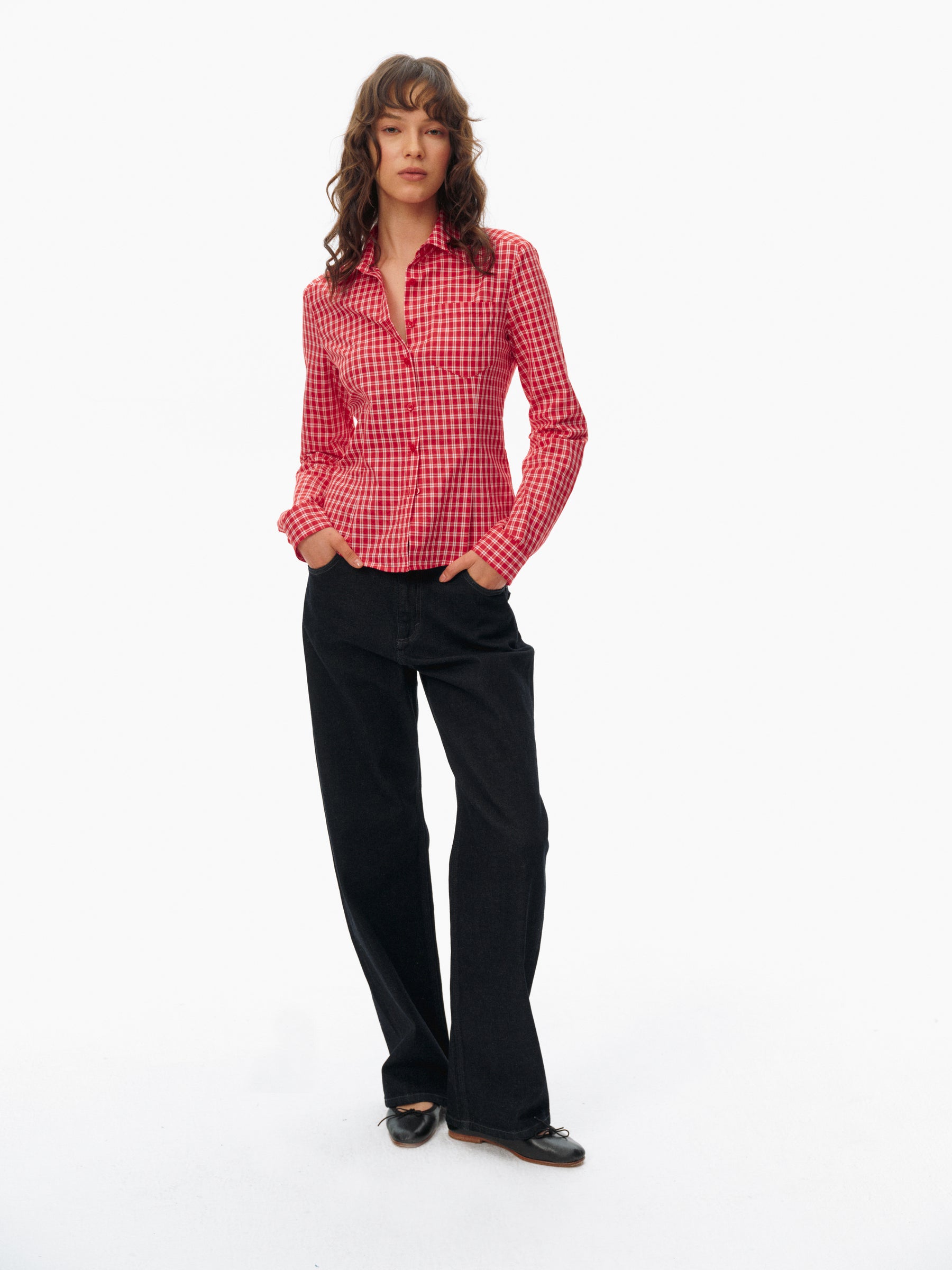 Vintage Red & White Check Regular Fit Slim Shirt gingham
