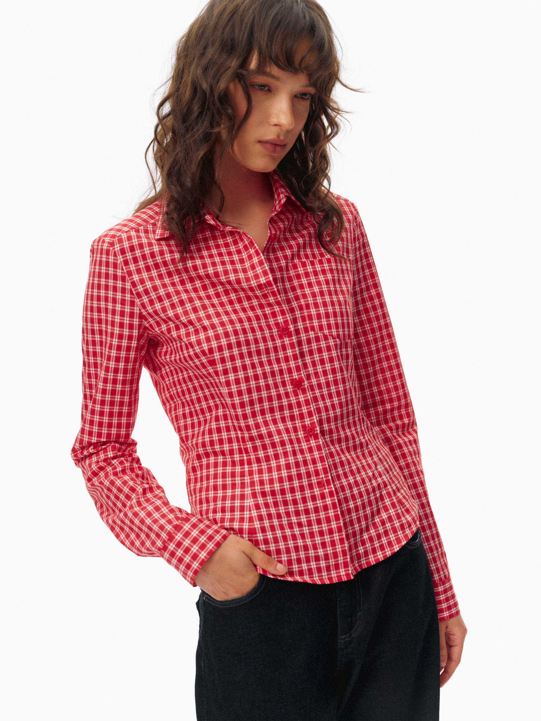 Vintage Red & White Check Regular Fit Slim Shirt gingham