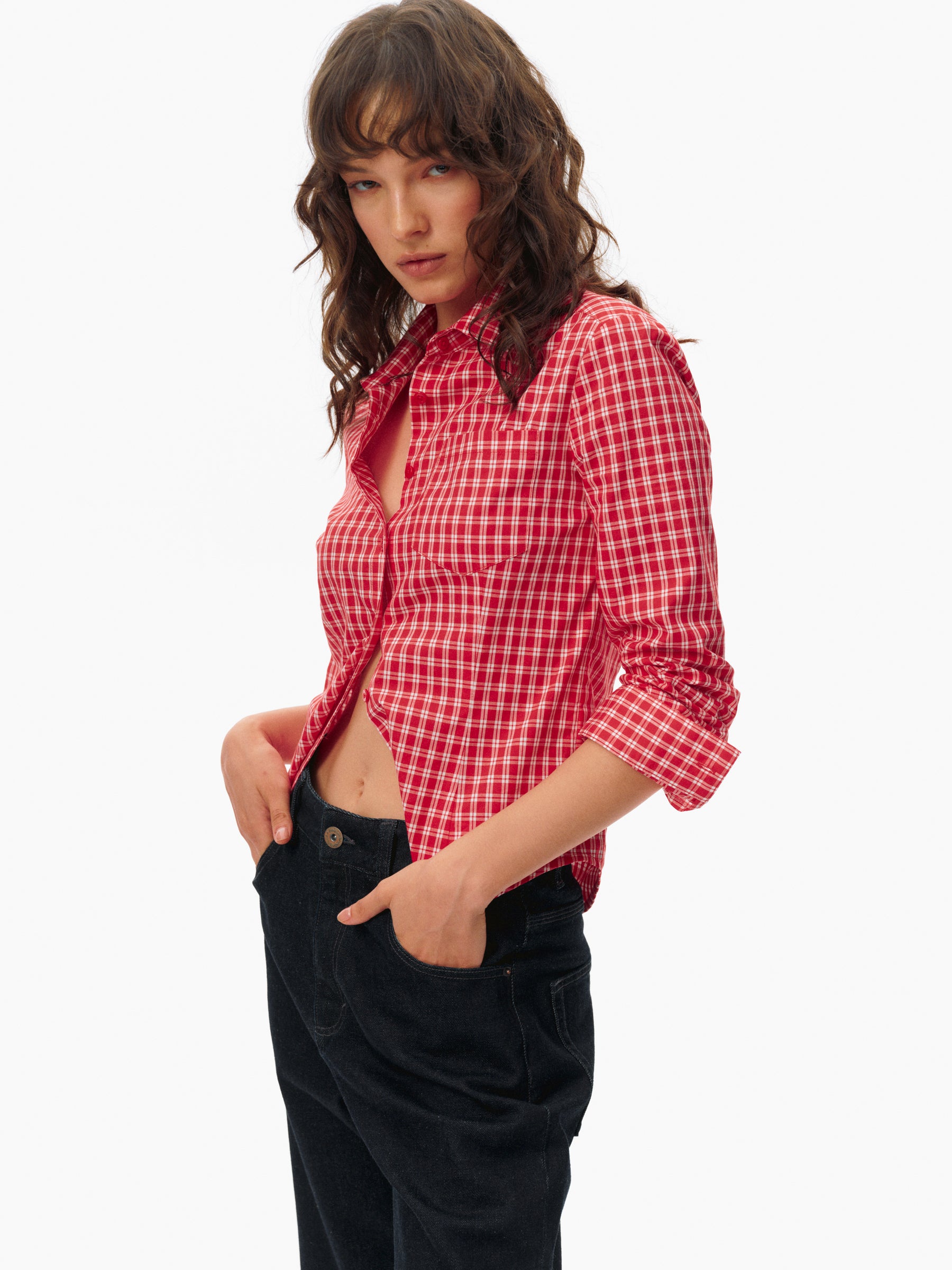 Vintage Red & White Check Regular Fit Slim Shirt gingham