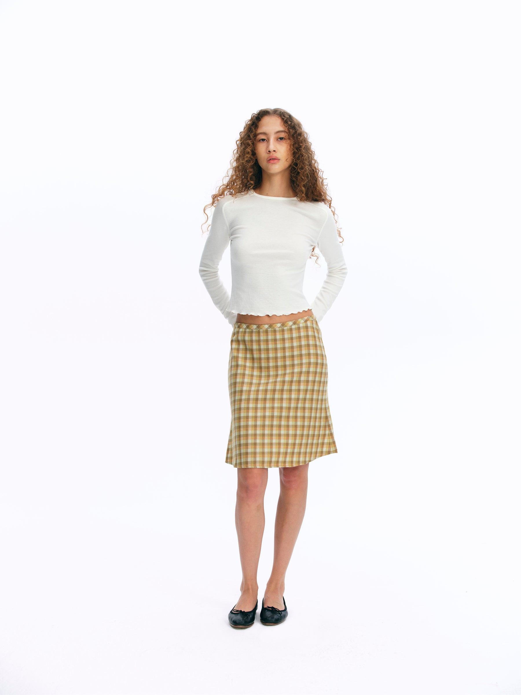 Mid-Rise Wool Blend Vintage Check Mermaid Skirt yellow and green check