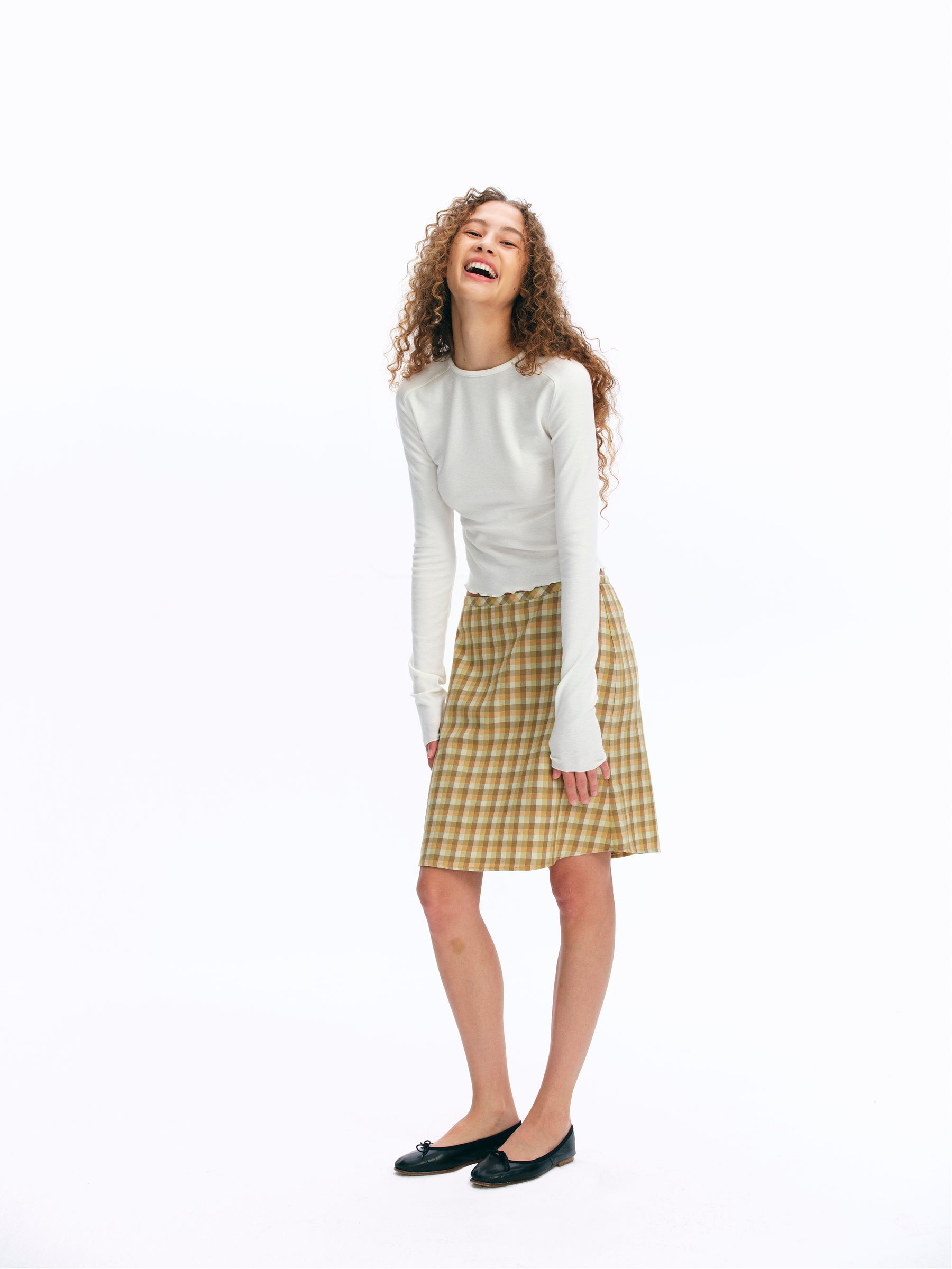 Mid-Rise Wool Blend Vintage Check Mermaid Skirt yellow and green check