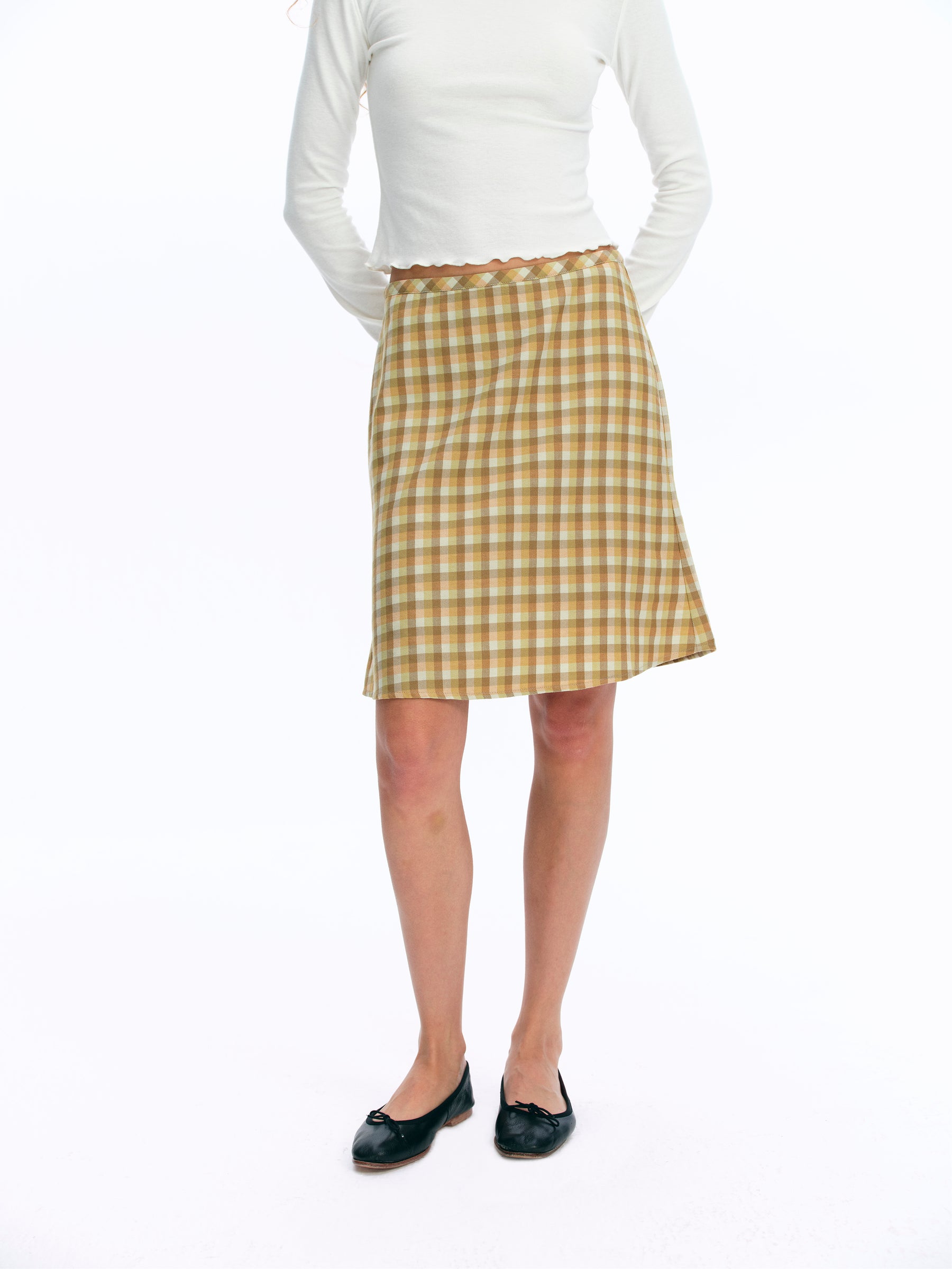 Mid-Rise Wool Blend Vintage Check Mermaid Skirt yellow and green check