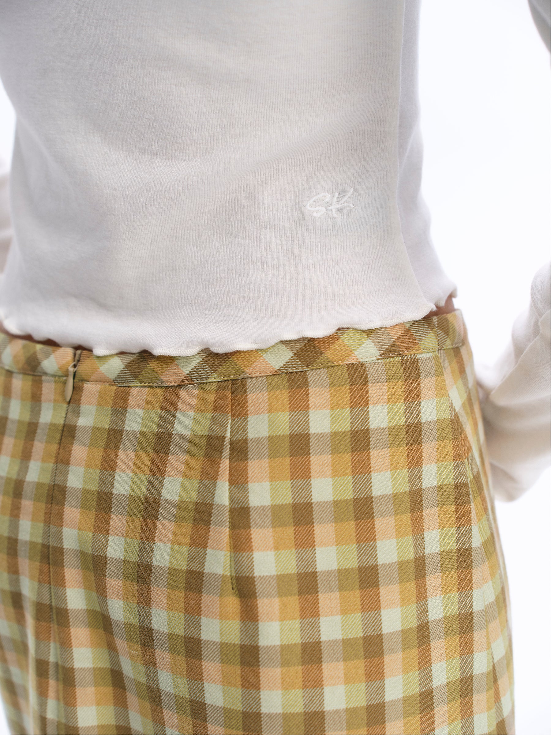 Mid-Rise Wool Blend Vintage Check Mermaid Skirt yellow and green check