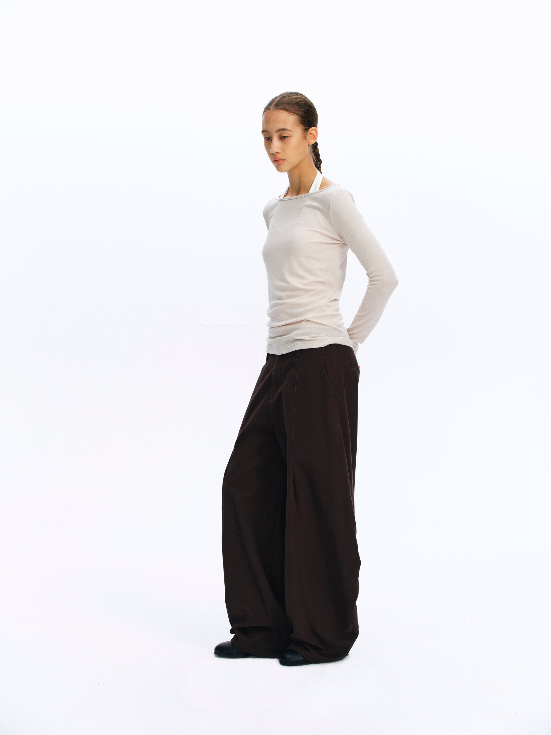 Mid-Rise Cotton Structured Wide-Leg Pants gray