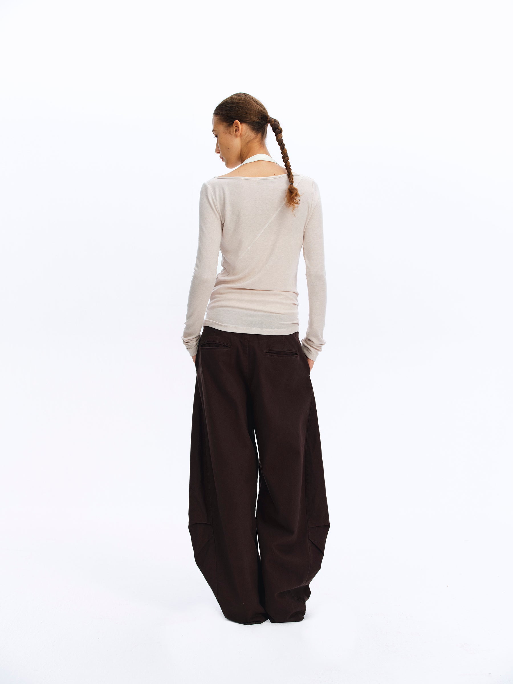 Mid-Rise Cotton Structured Wide-Leg Pants gray