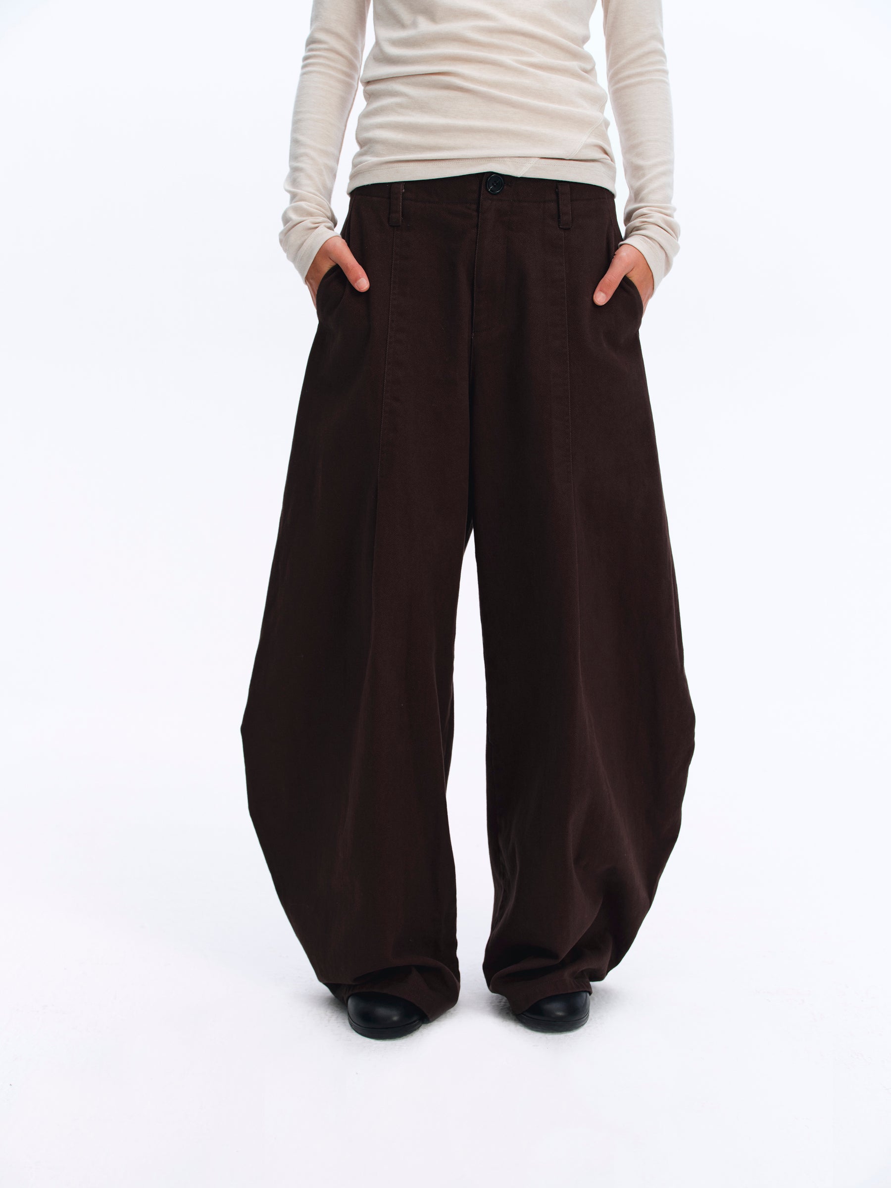 Mid-Rise Cotton Structured Wide-Leg Pants gray