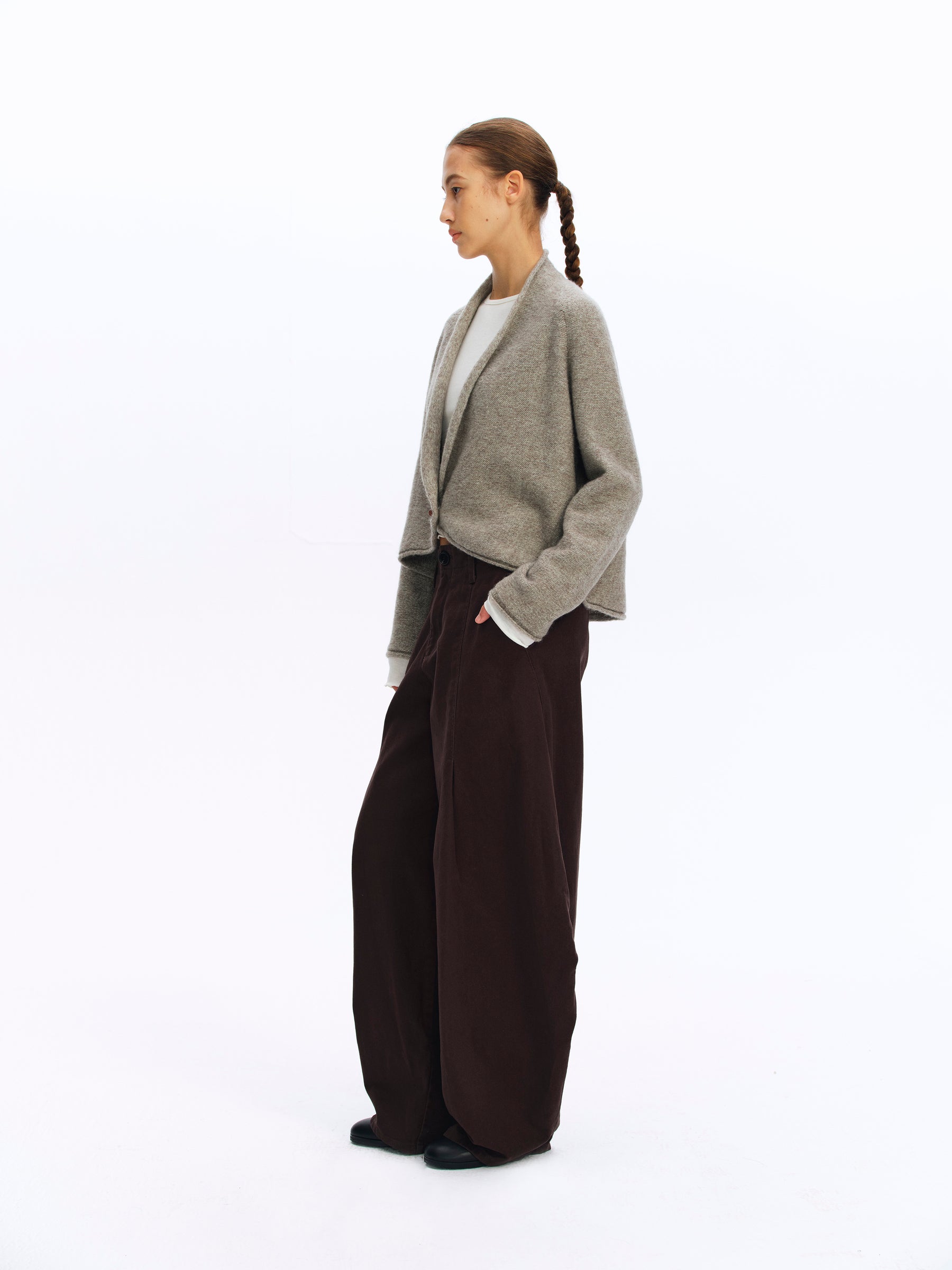 Mid-Rise Cotton Structured Wide-Leg Pants gray