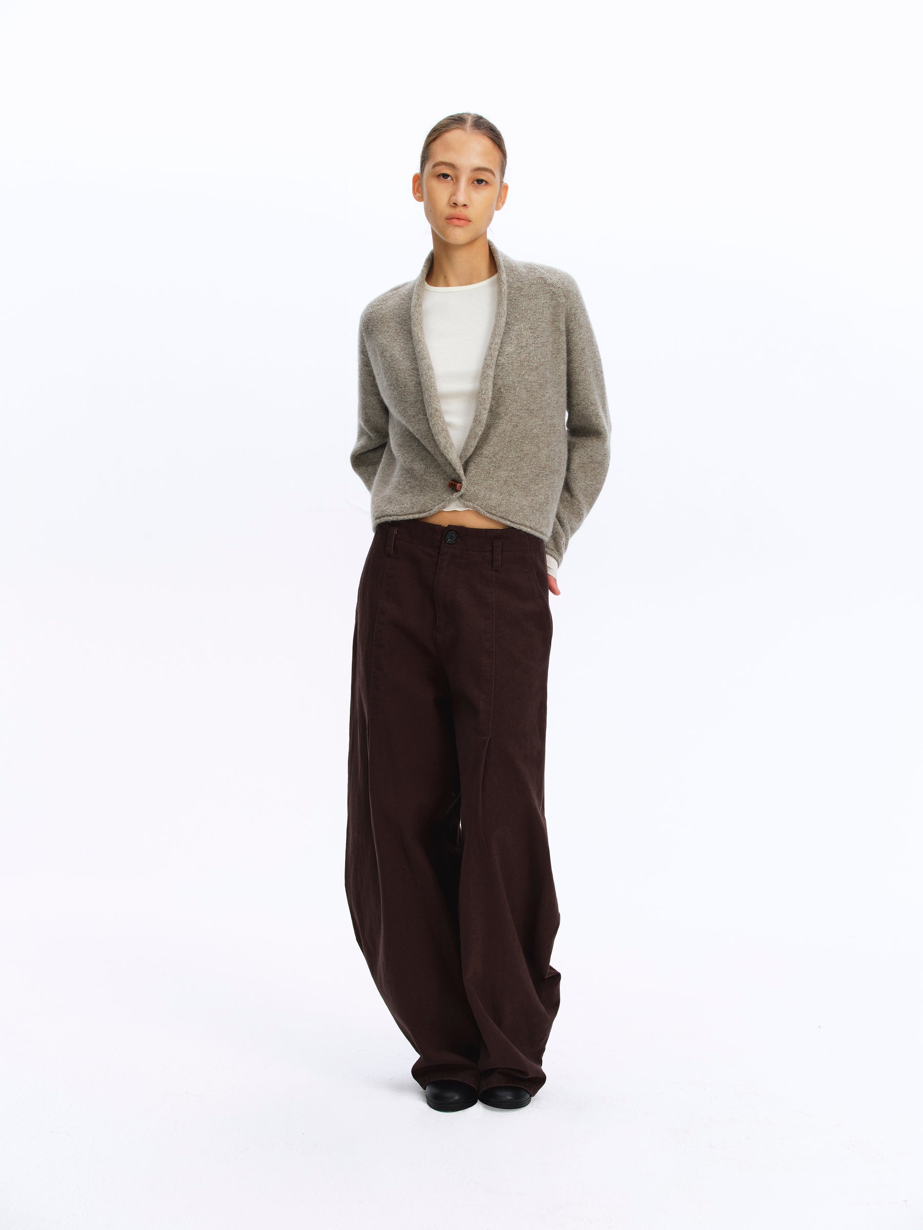 Mid-Rise Cotton Structured Wide-Leg Pants gray