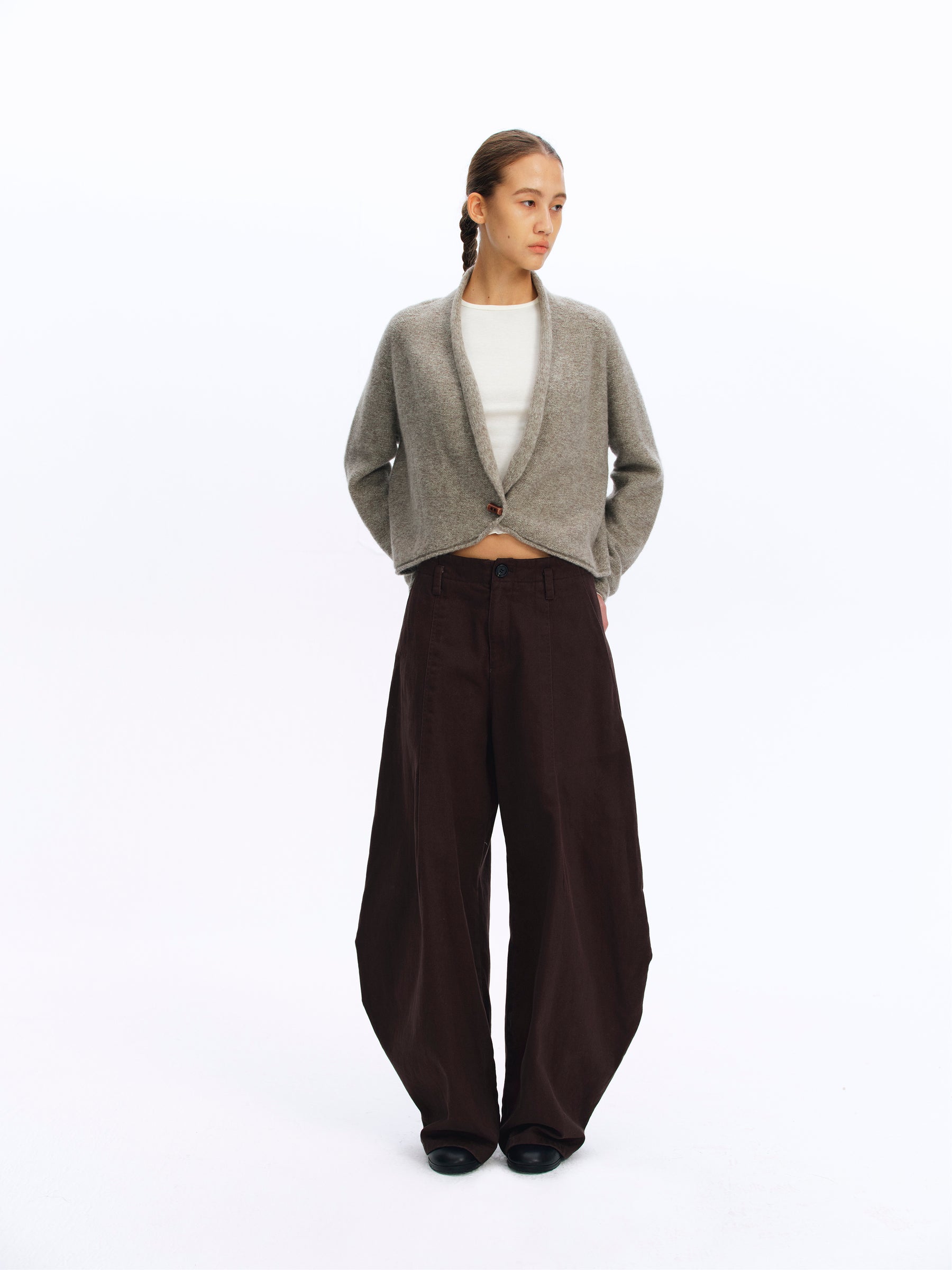 Mid-Rise Cotton Structured Wide-Leg Pants gray