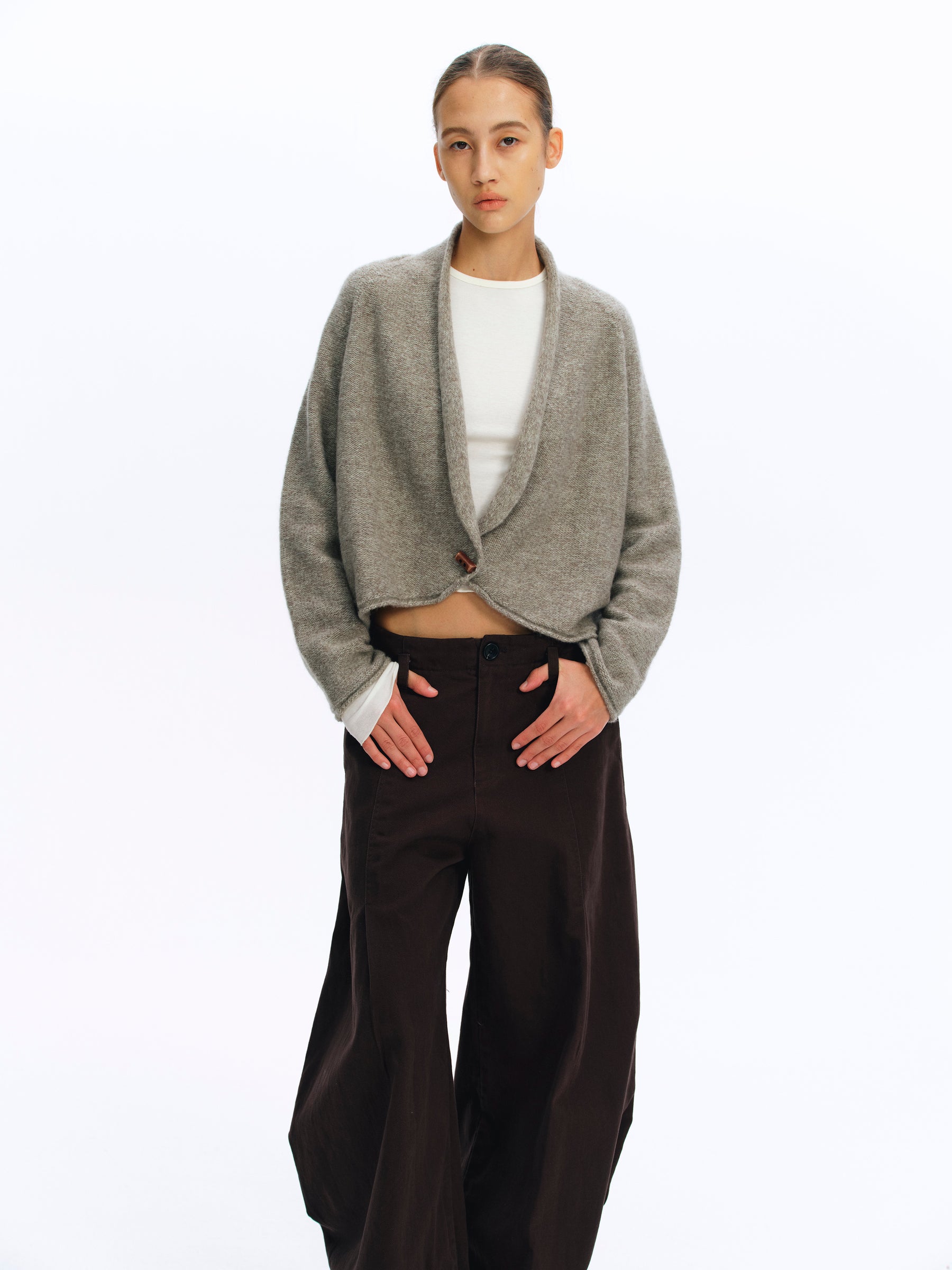 Wool Blend Curved Placket Knit Coat sage green