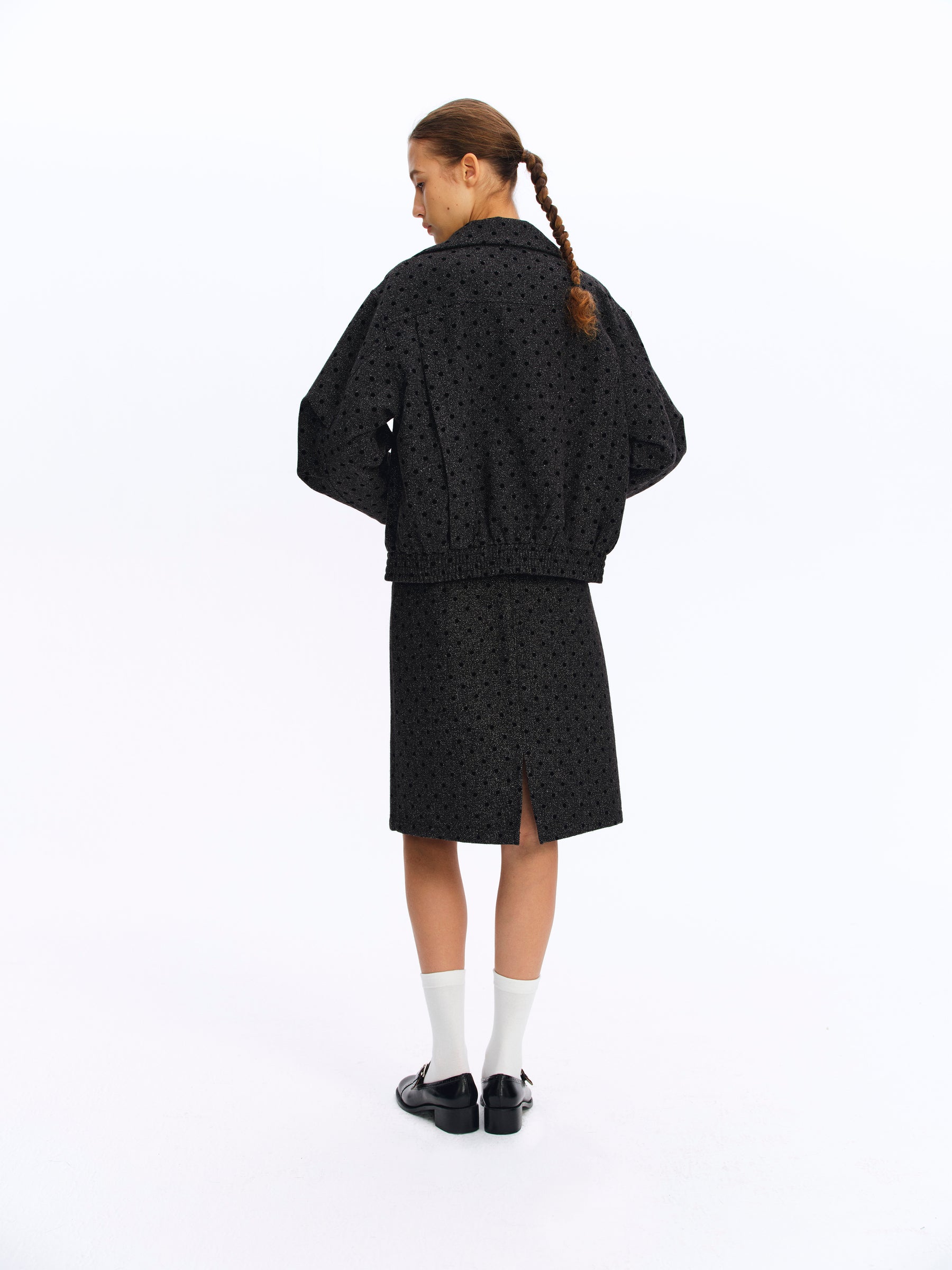Tweed Marled Dot Jacquard Cropped Jacket deep gray