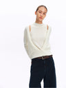 Mock Two-Piece Cut-Out Shoulder Mock Neck Top white