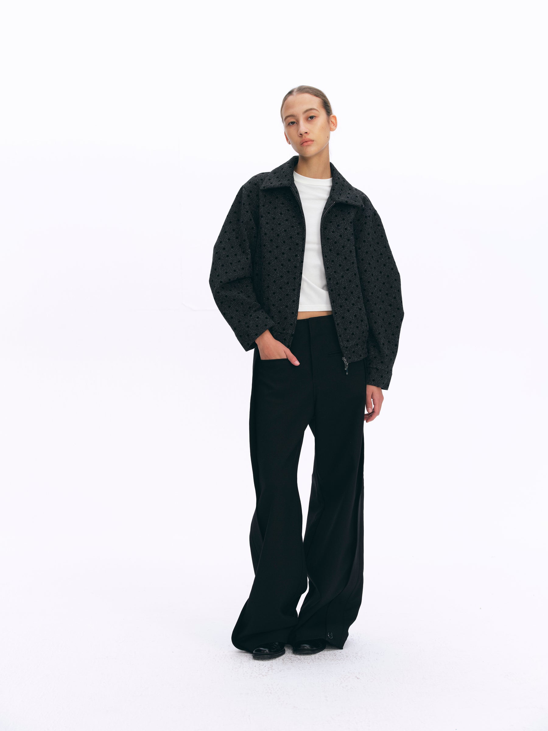Tweed Marled Dot Jacquard Cropped Jacket deep gray
