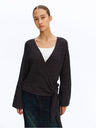 Asymmetric Tie-Front Marled Chunky Knit Cardigan deep gray