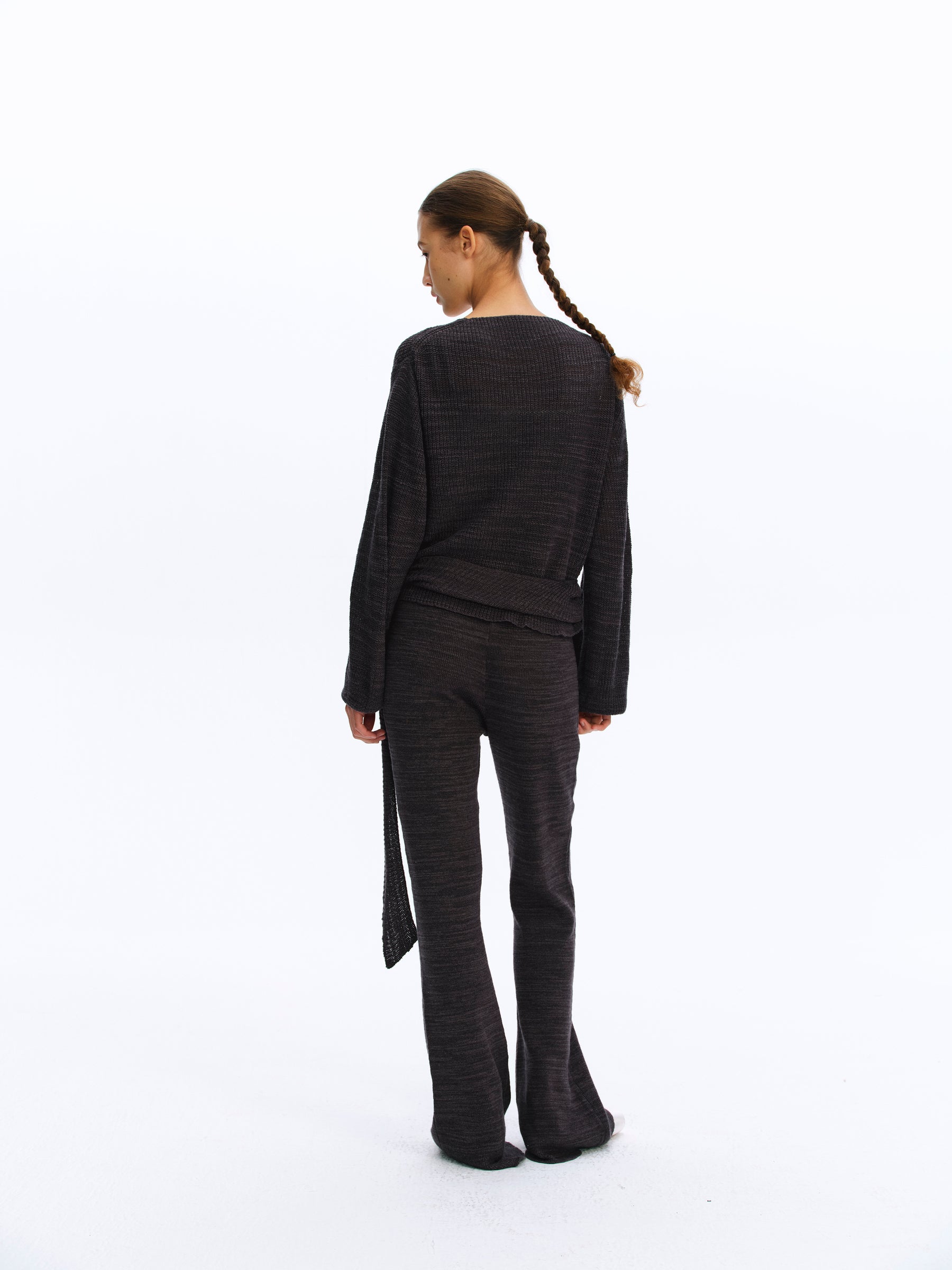 Elastic Waist Flared Knit Trousers deep gray