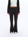 Elastic Waist Flared Knit Trousers deep gray
