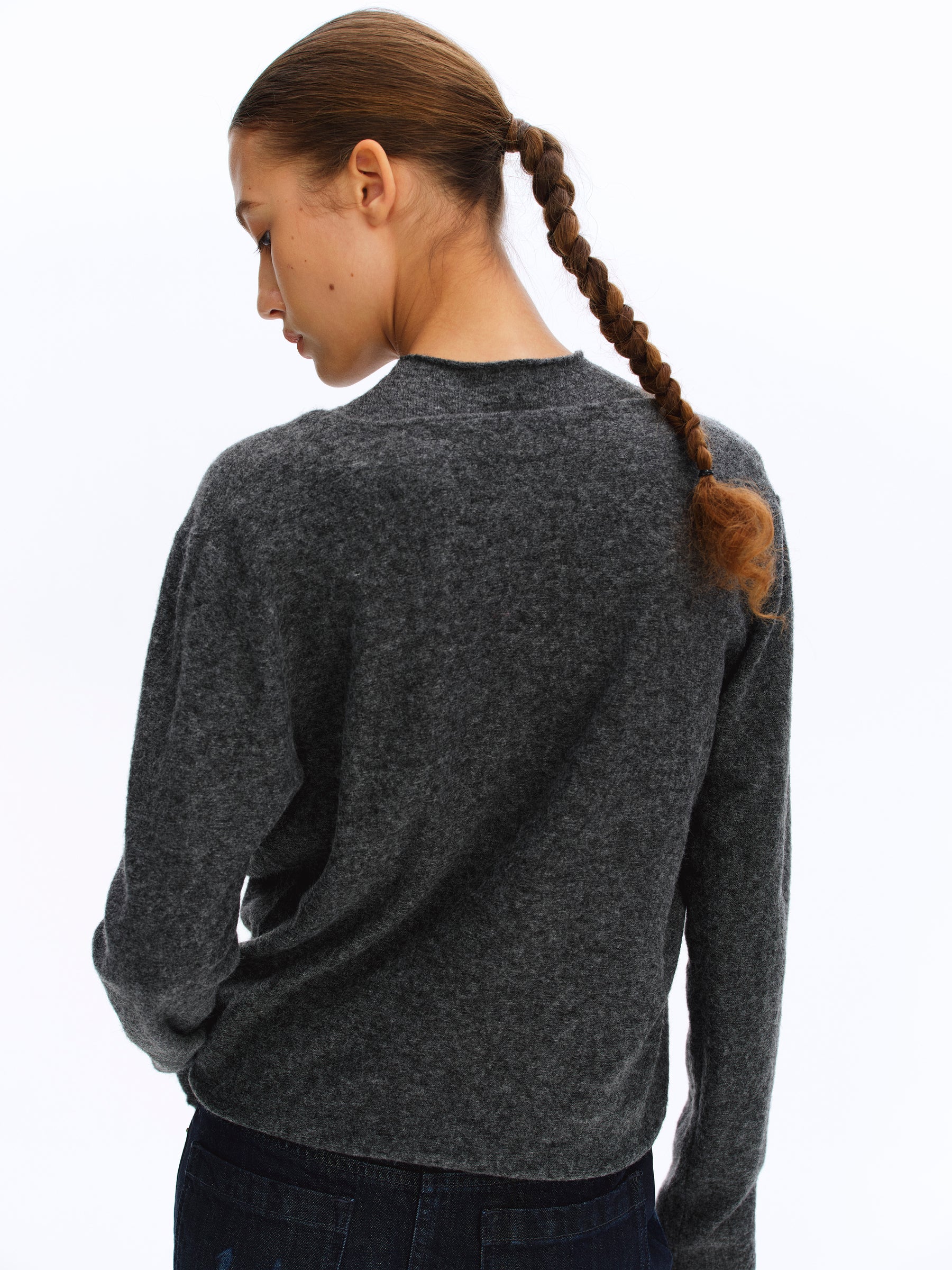 Mock Two-Piece Cut-Out Shoulder Mock Neck Top gray