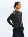 Mock Two-Piece Cut-Out Shoulder Mock Neck Top gray