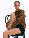 Tie-Neck Vintage Silhouette Checkered Long-Sleeve Shirt orange and blue check