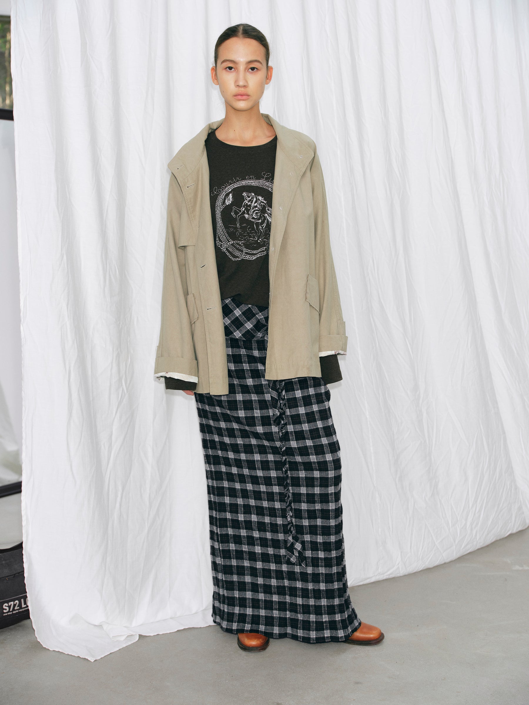 Equestrian Print Brushed Drop-Shoulder Oversized Tee brown