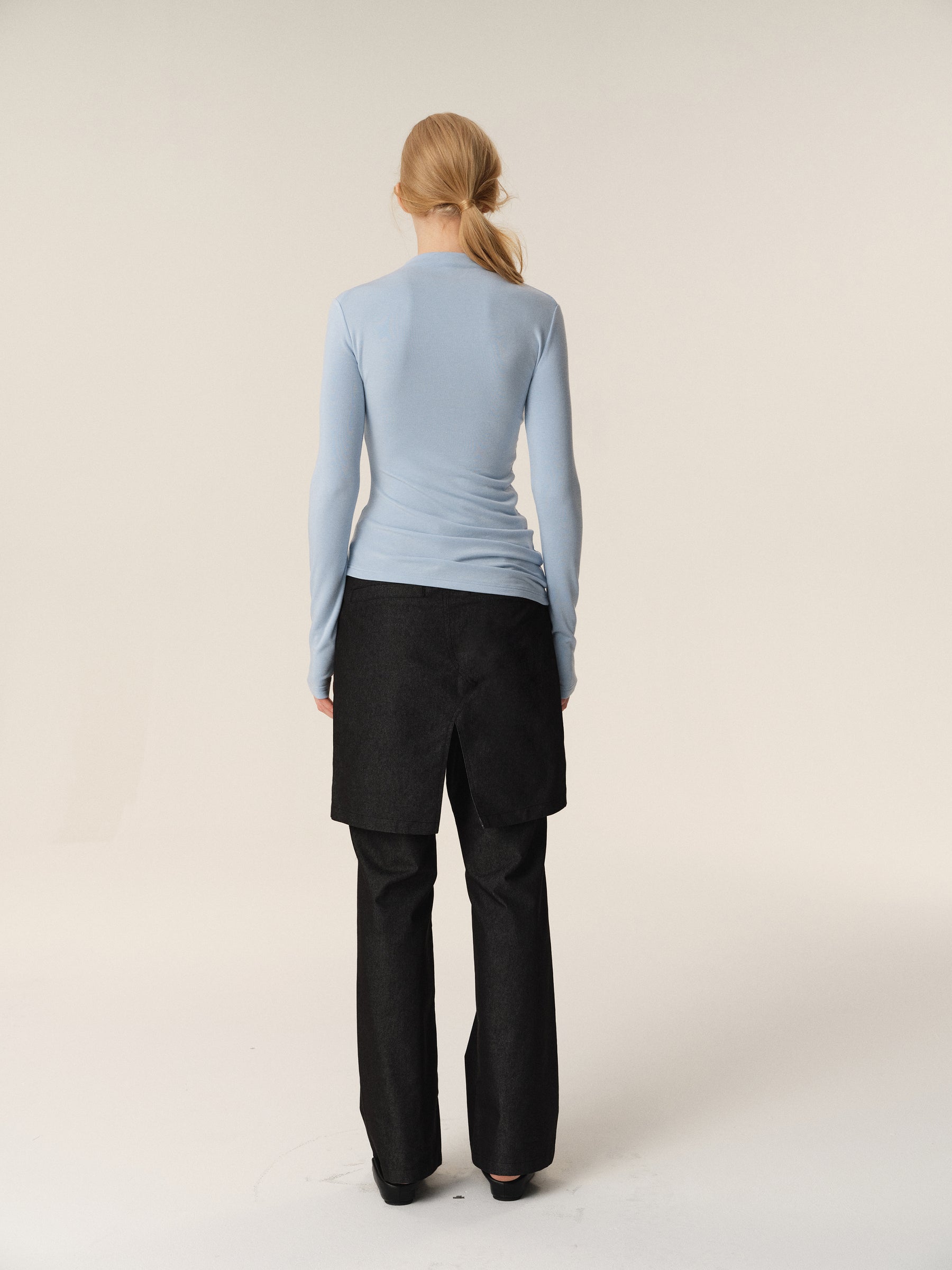 Mock Neck Curved Hem Slouchy Long-Sleeve Tee blue